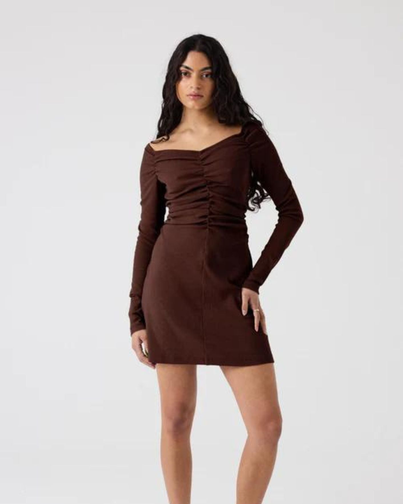 Luella Long Sleeve Dress | Chocolate Rib $275