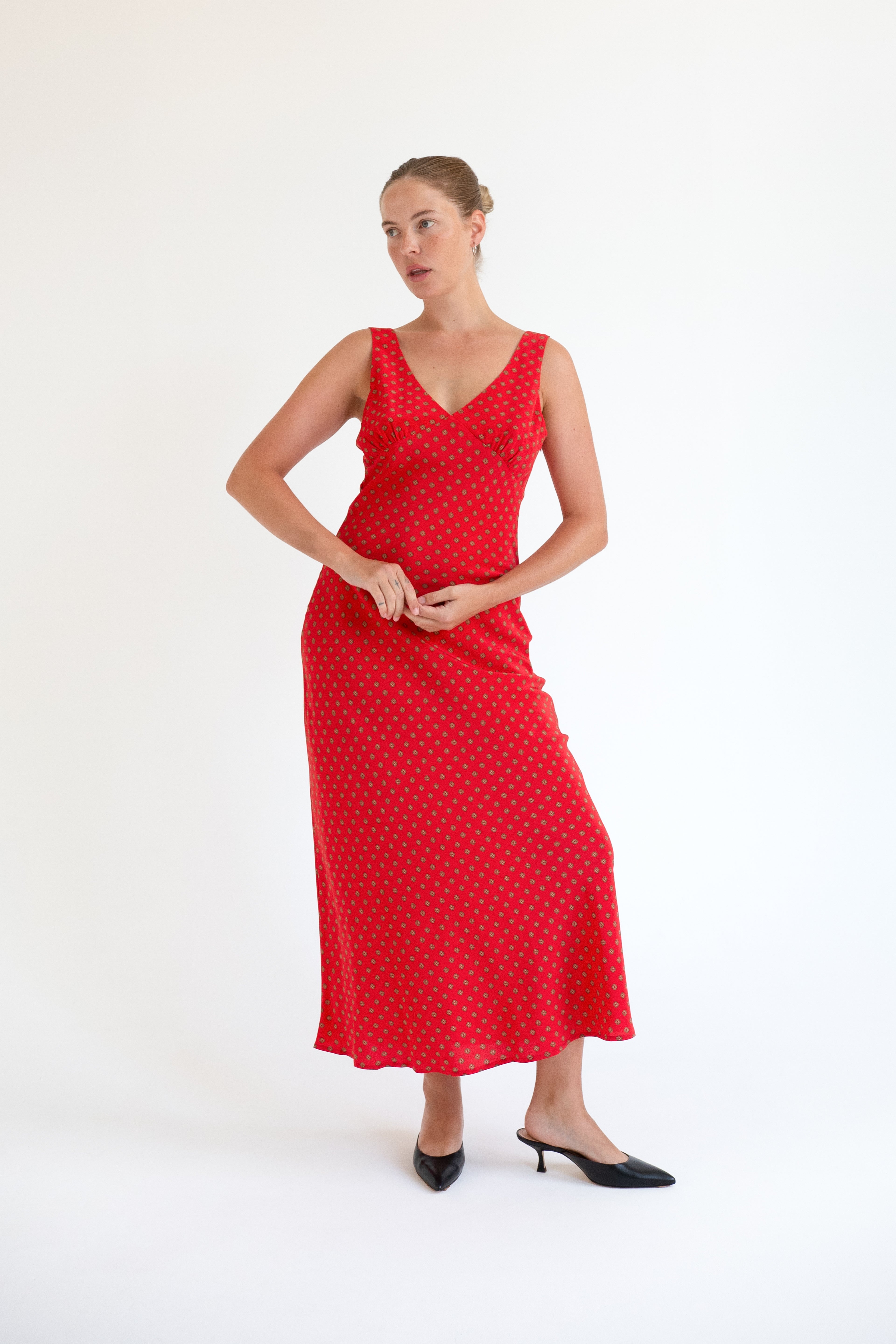 Plunge Bias Mid-Length Dress | Gea Rossa $349