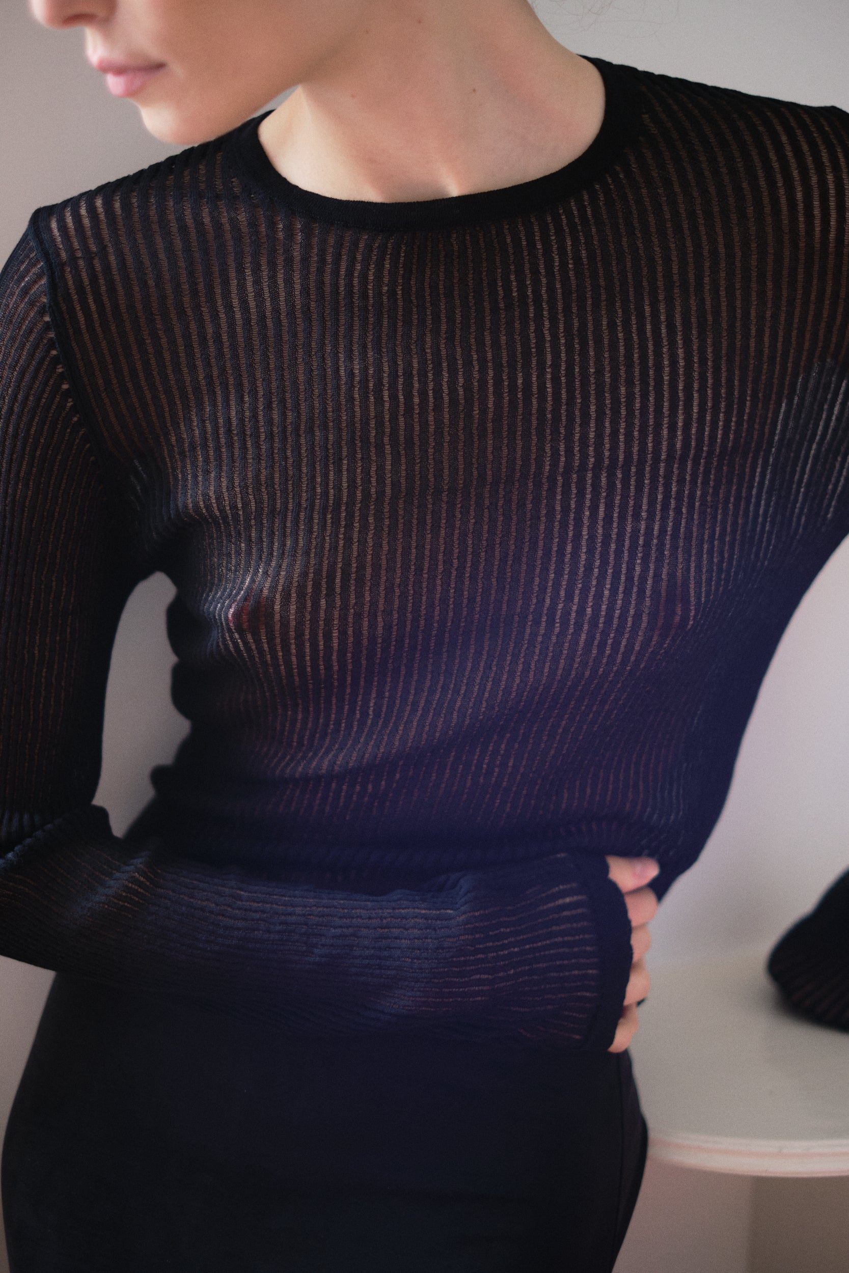 Sheer Knit Top | Black $229