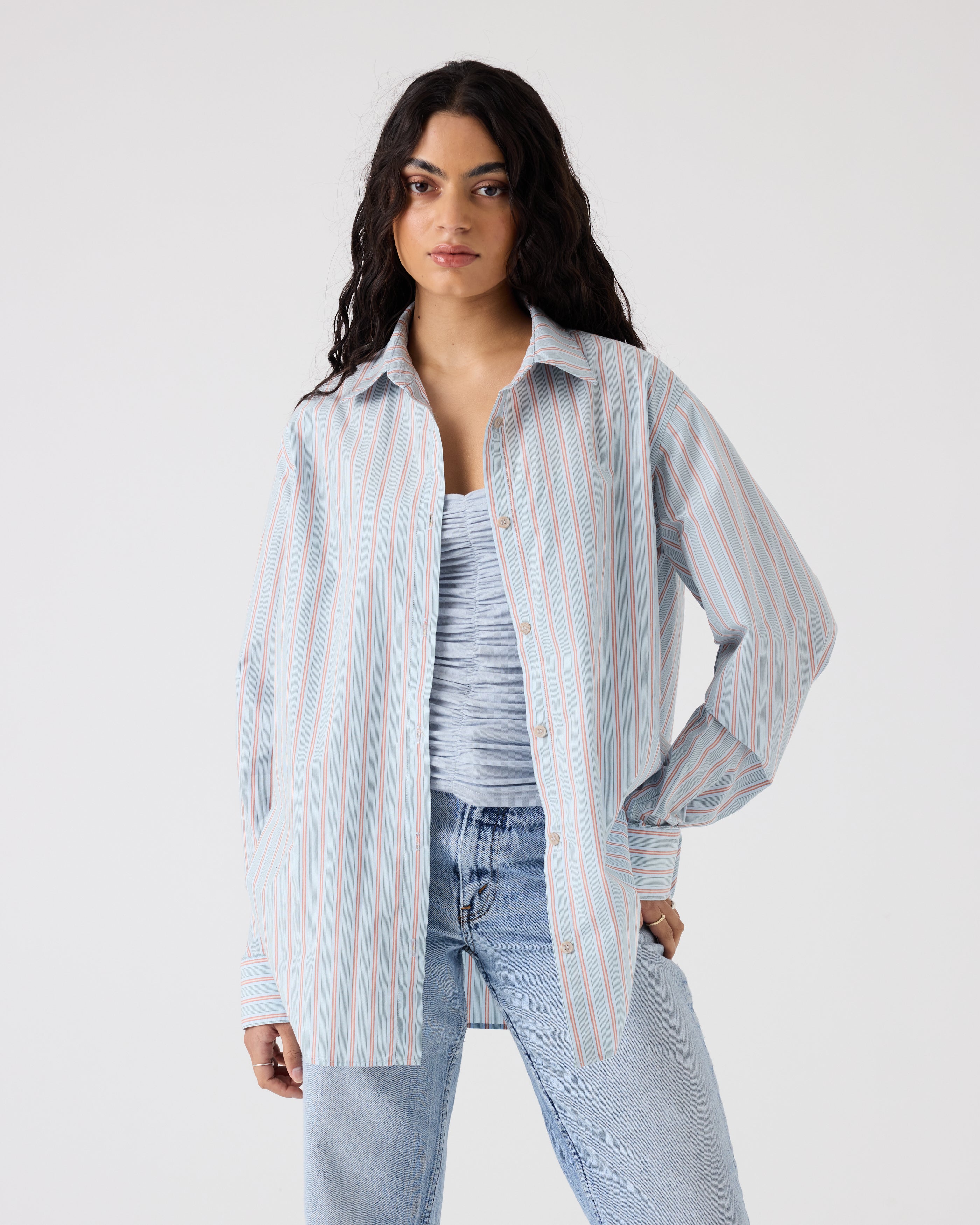 Sienna Shirt | Pale Blue Stripe $320