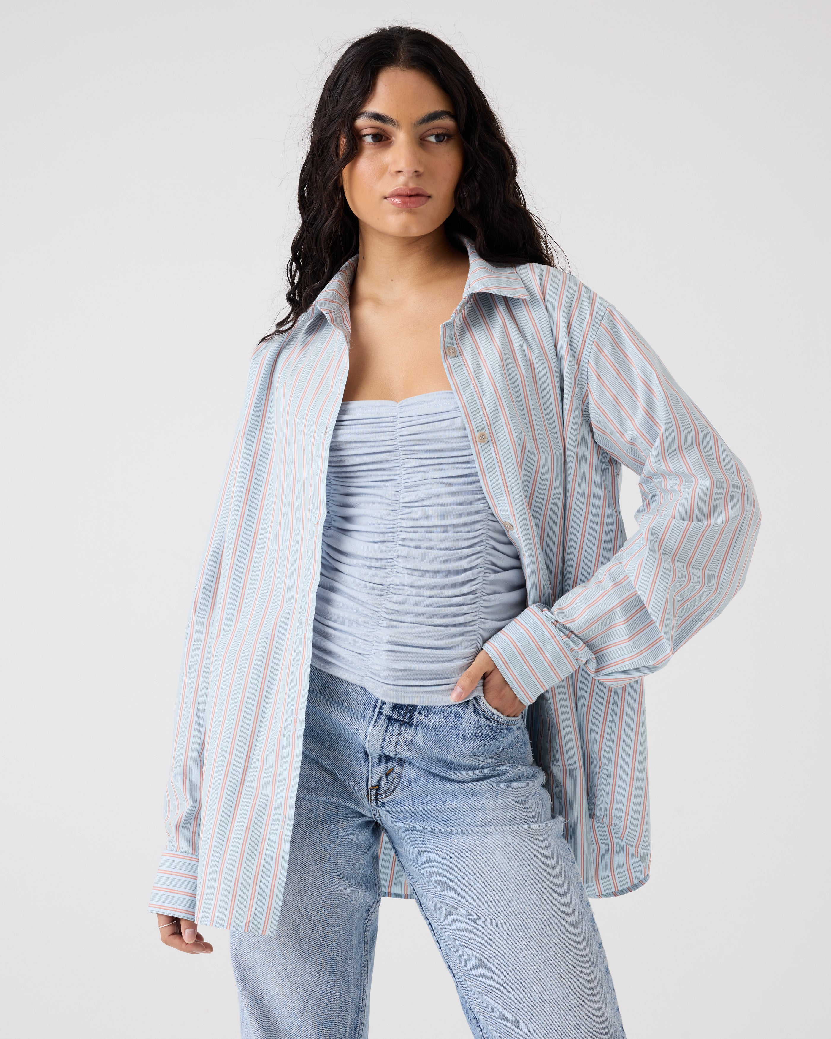 Sienna Shirt | Pale Blue Stripe $320