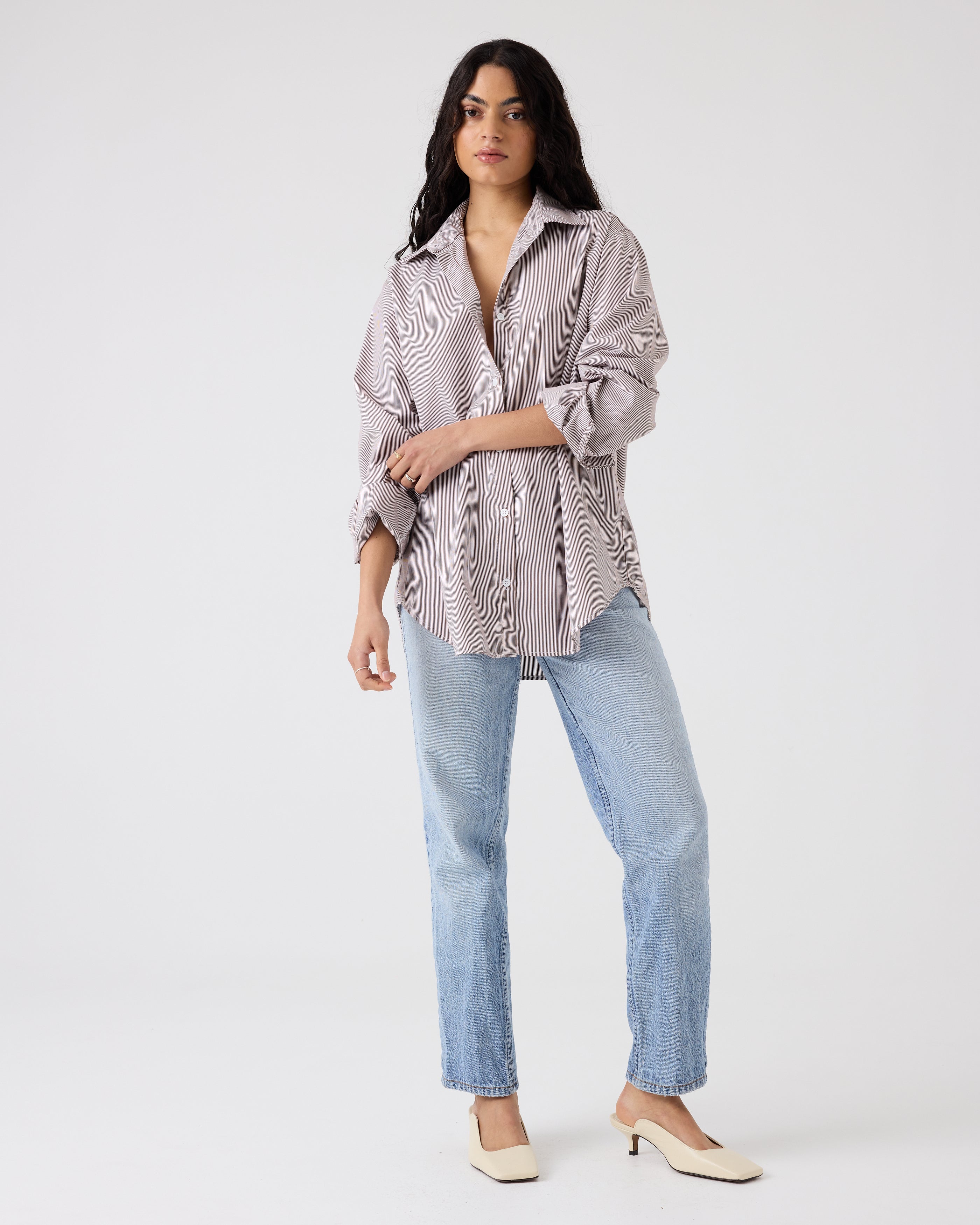 Sienna Shirt | Fine Chocolate Stripe $320