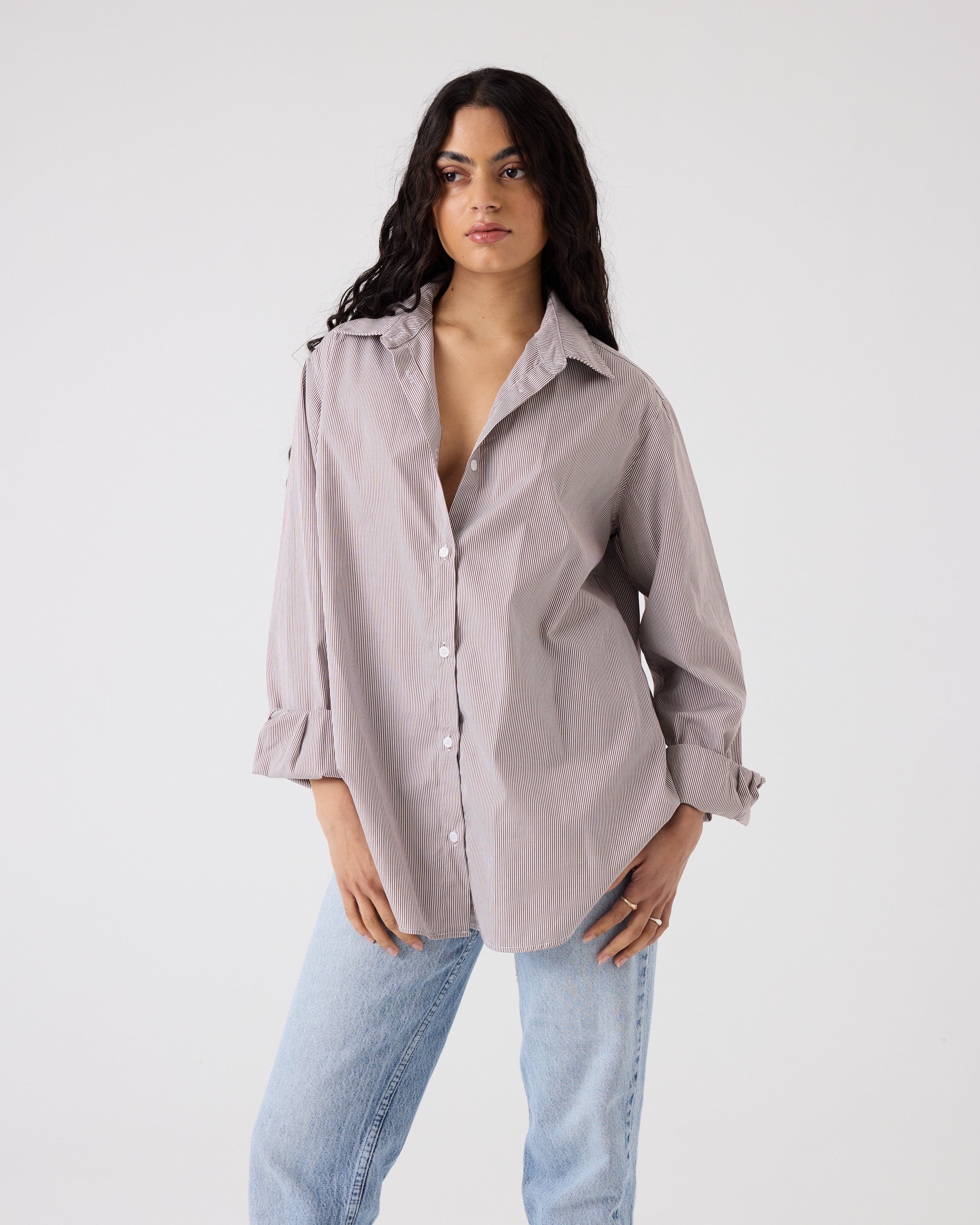 Sienna Shirt | Fine Chocolate Stripe $320