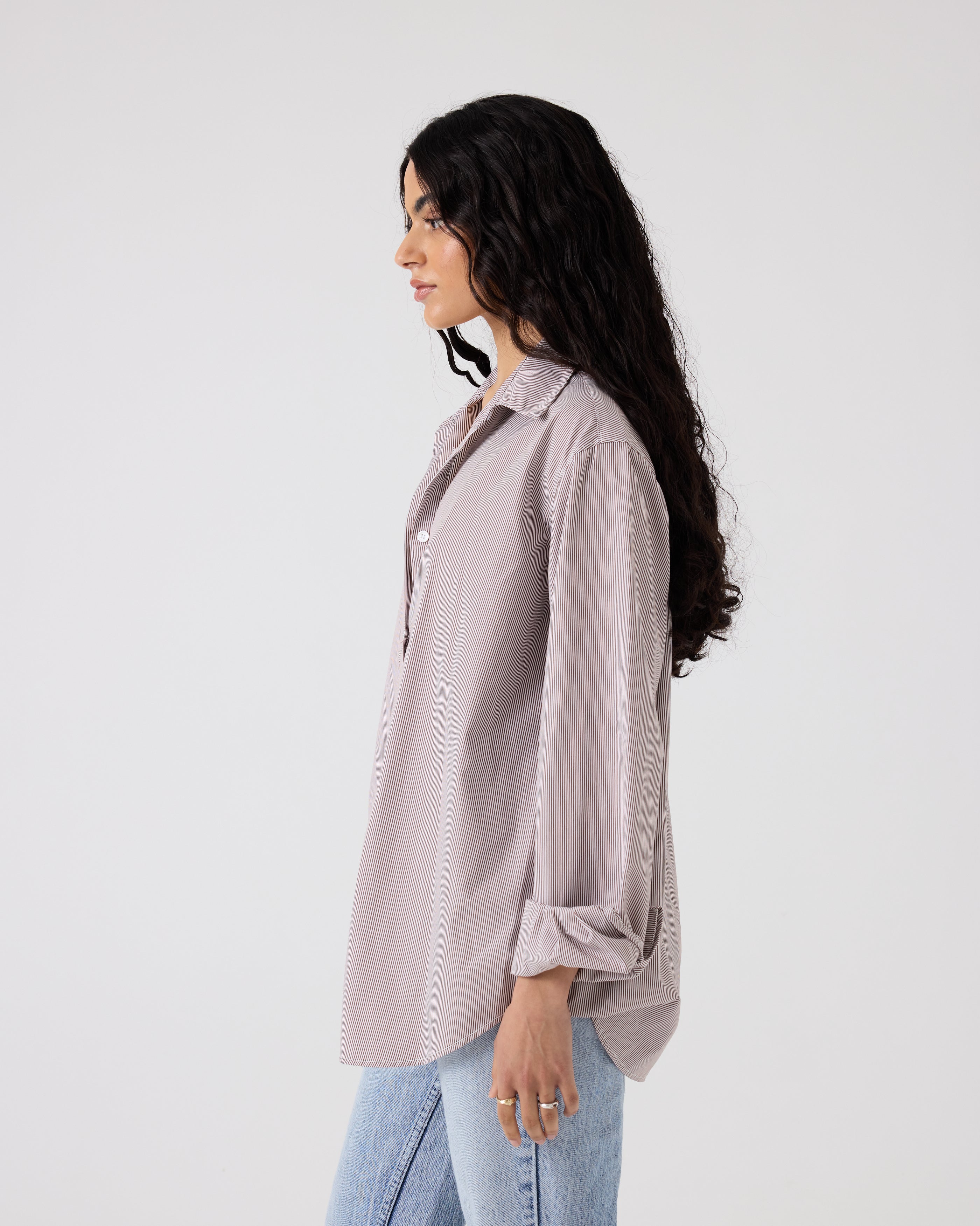 Sienna Shirt | Fine Chocolate Stripe $320