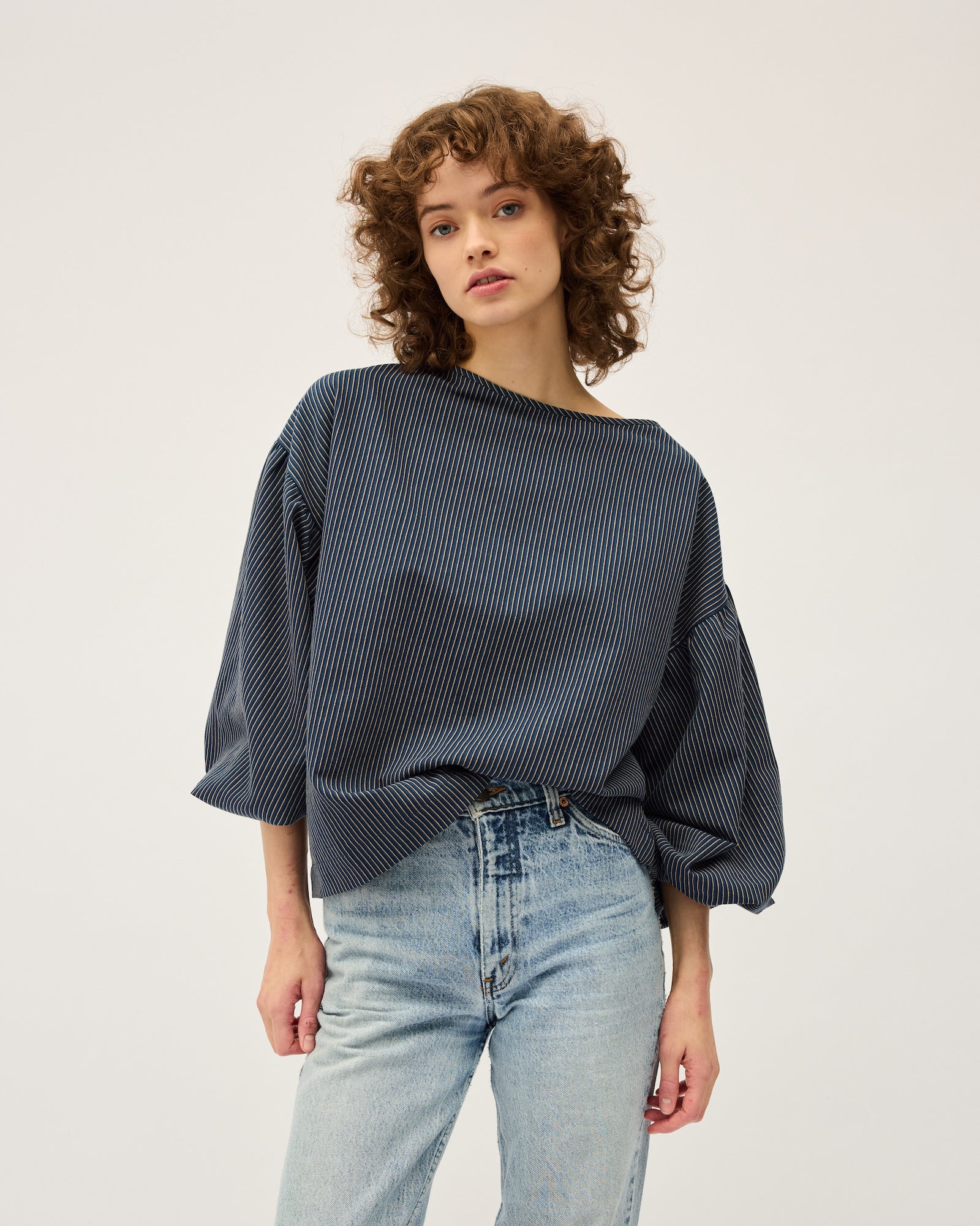 Bella Blouse | Navy Stripe $260