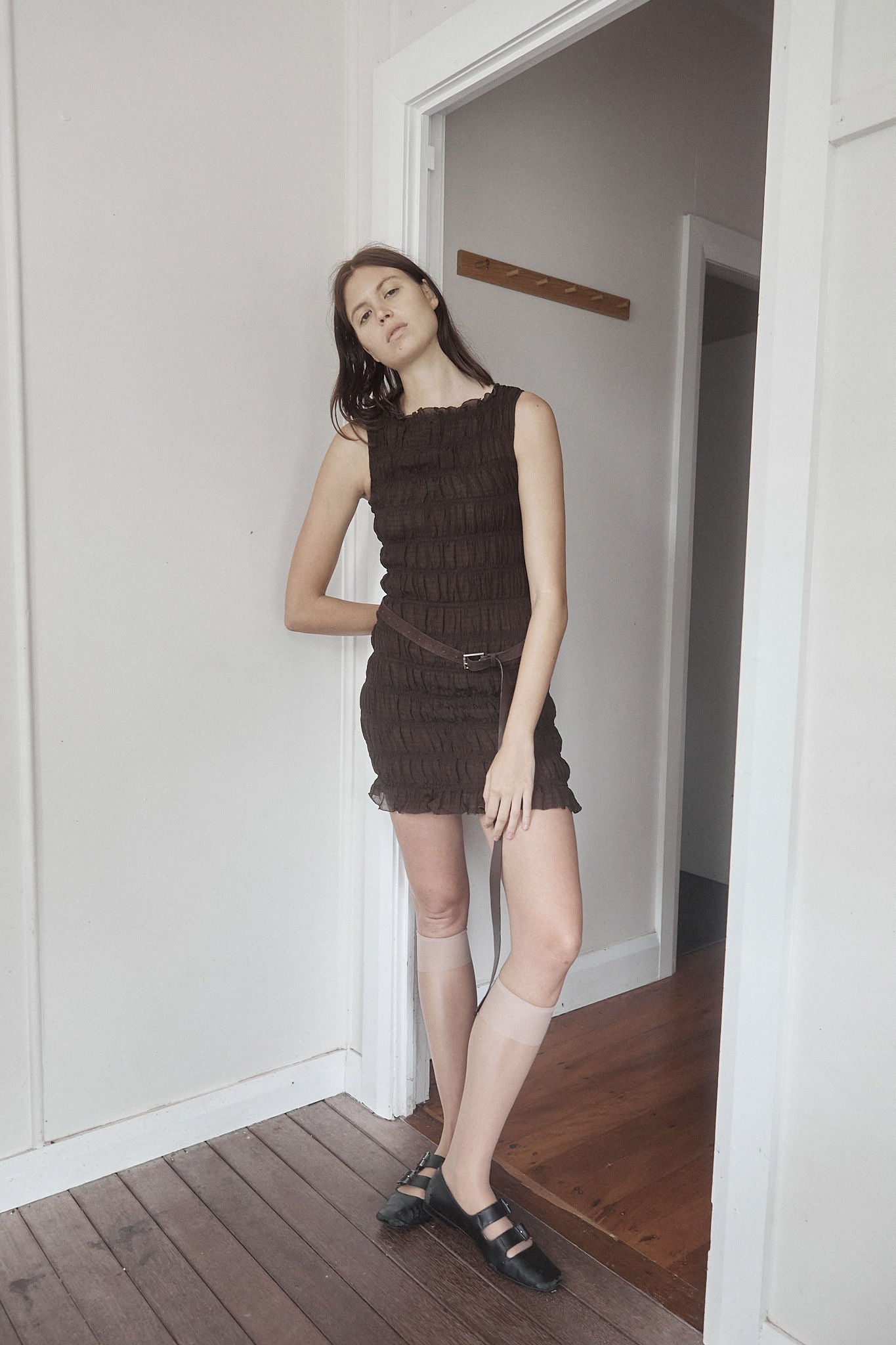 CORE Gathered Mini Dress | Cacao $339