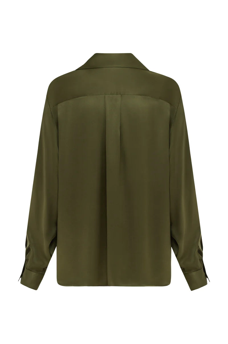 Classic Silk Shirt Satin | Olive $380
