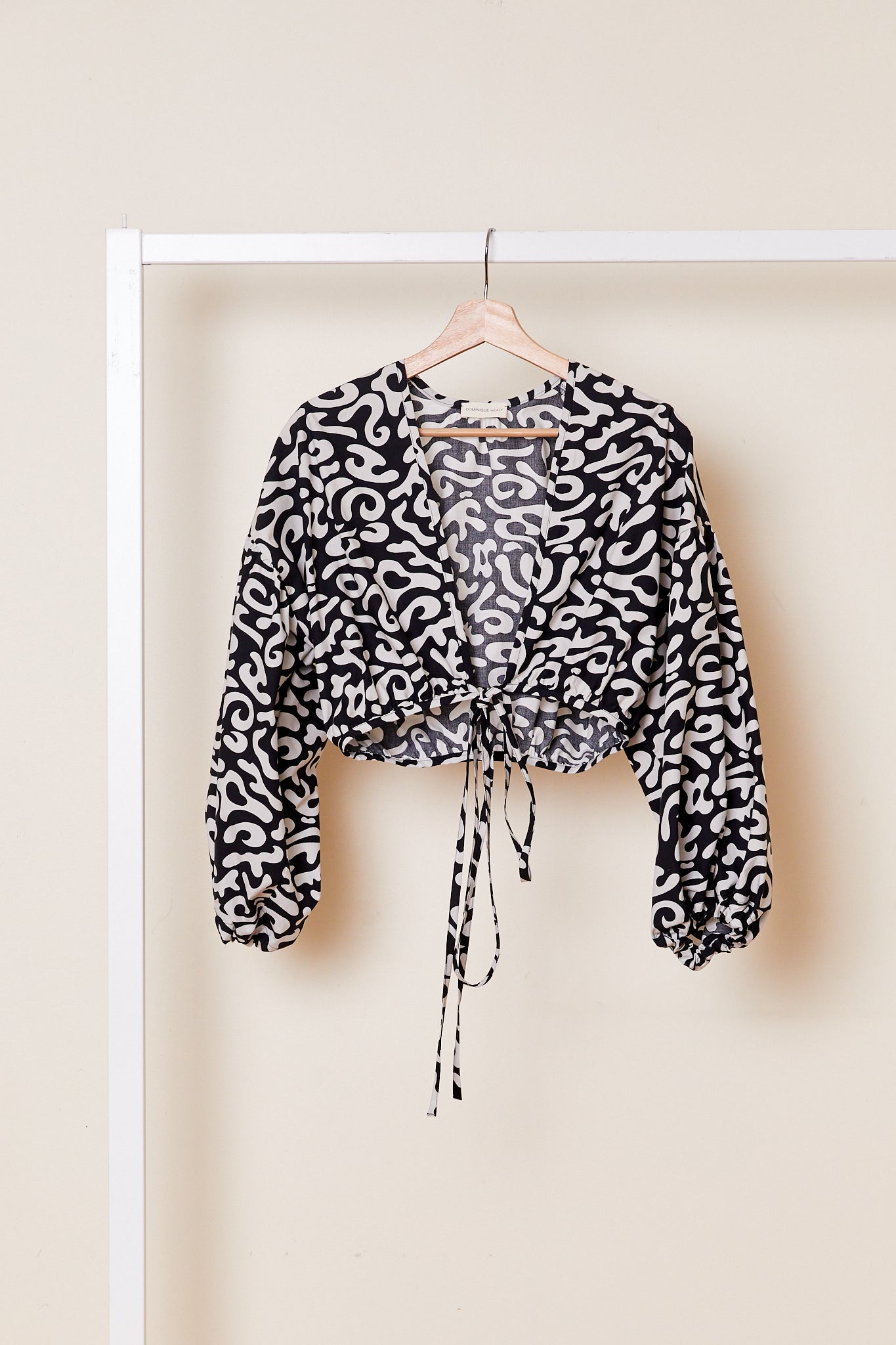 Isla Wrap Top | Squiggle Black $269