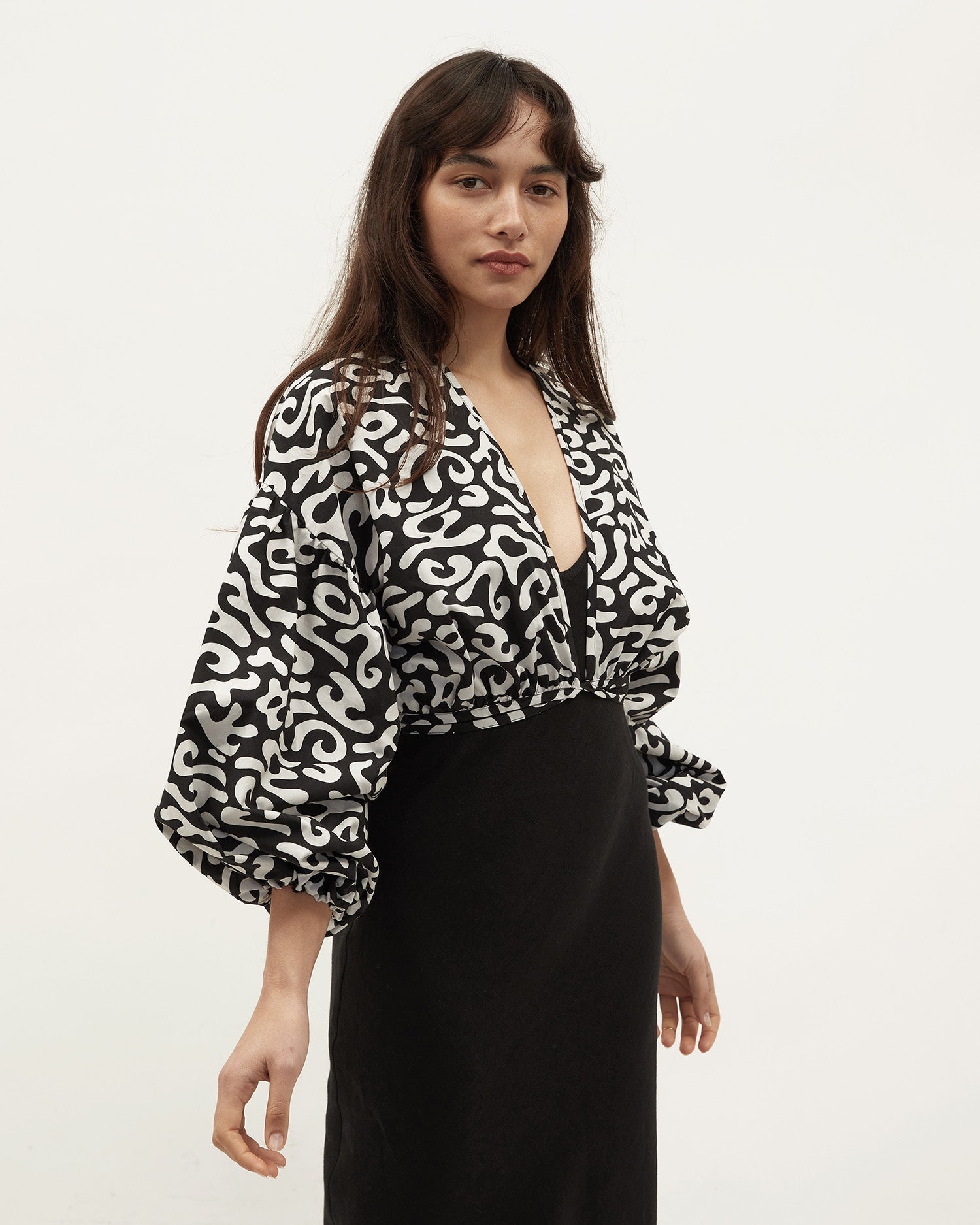 Isla Wrap Top | Squiggle Black $269