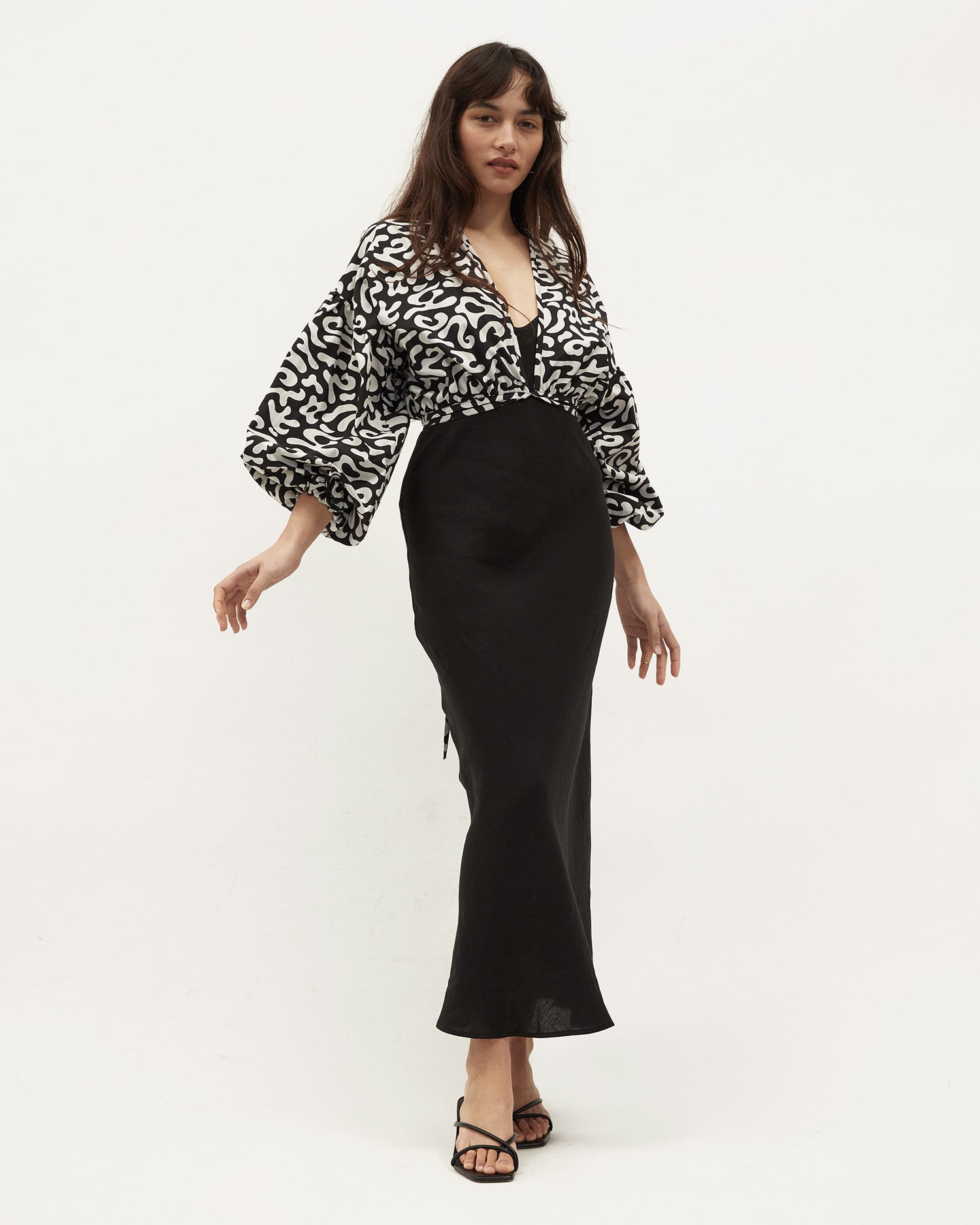 Isla Wrap Top | Squiggle Black $269