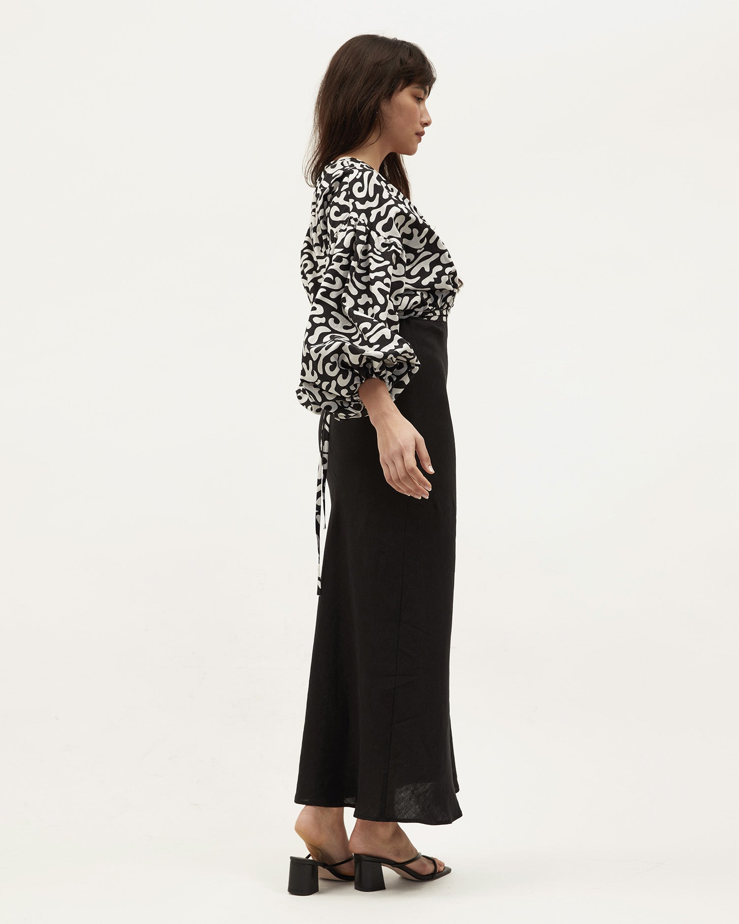 Isla Wrap Top | Squiggle Black $269