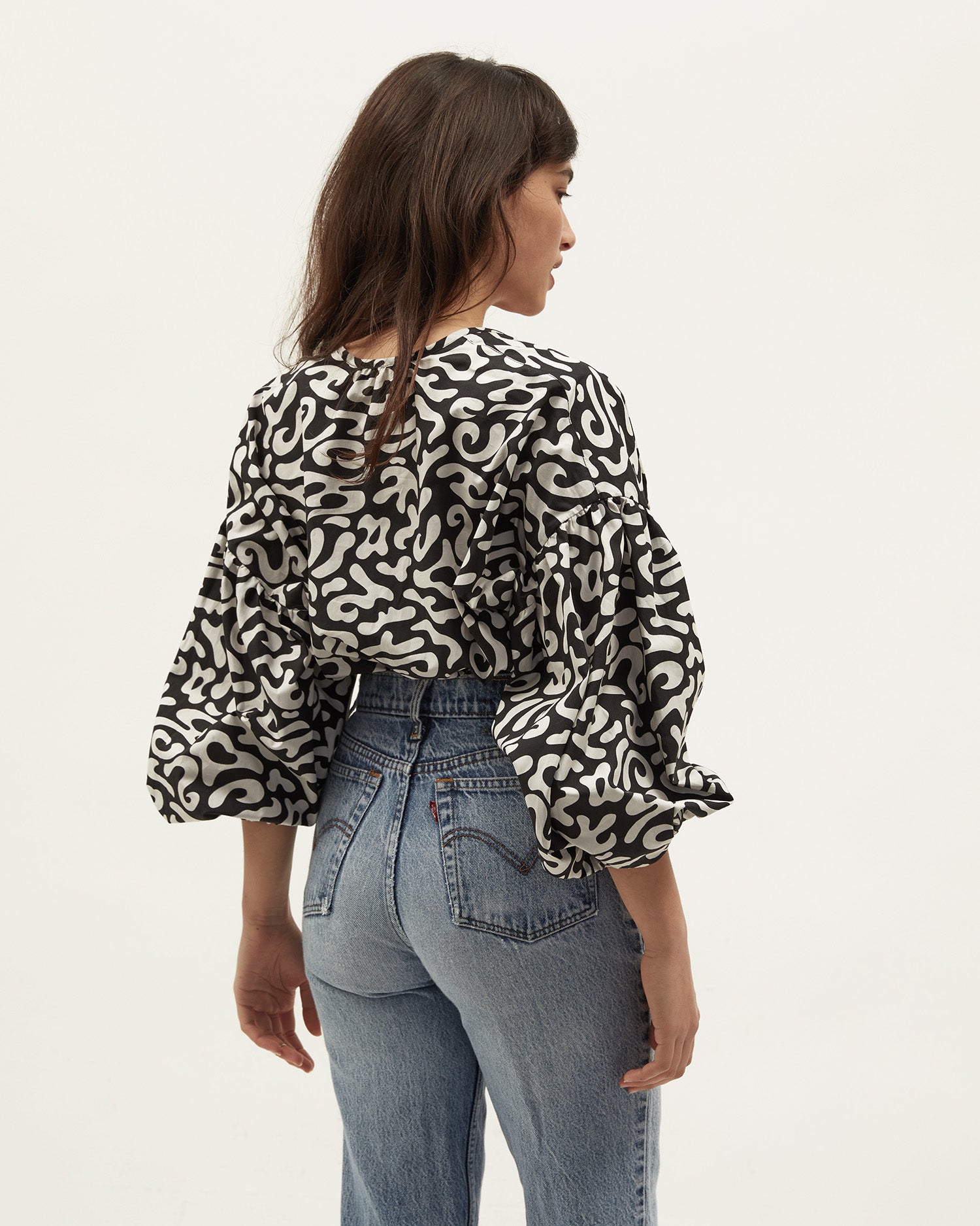 Isla Wrap Top | Squiggle Black $269