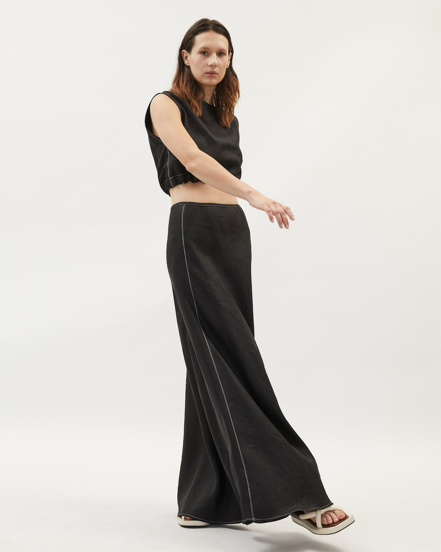 Wray Skirt | Black Contrast Linen $299