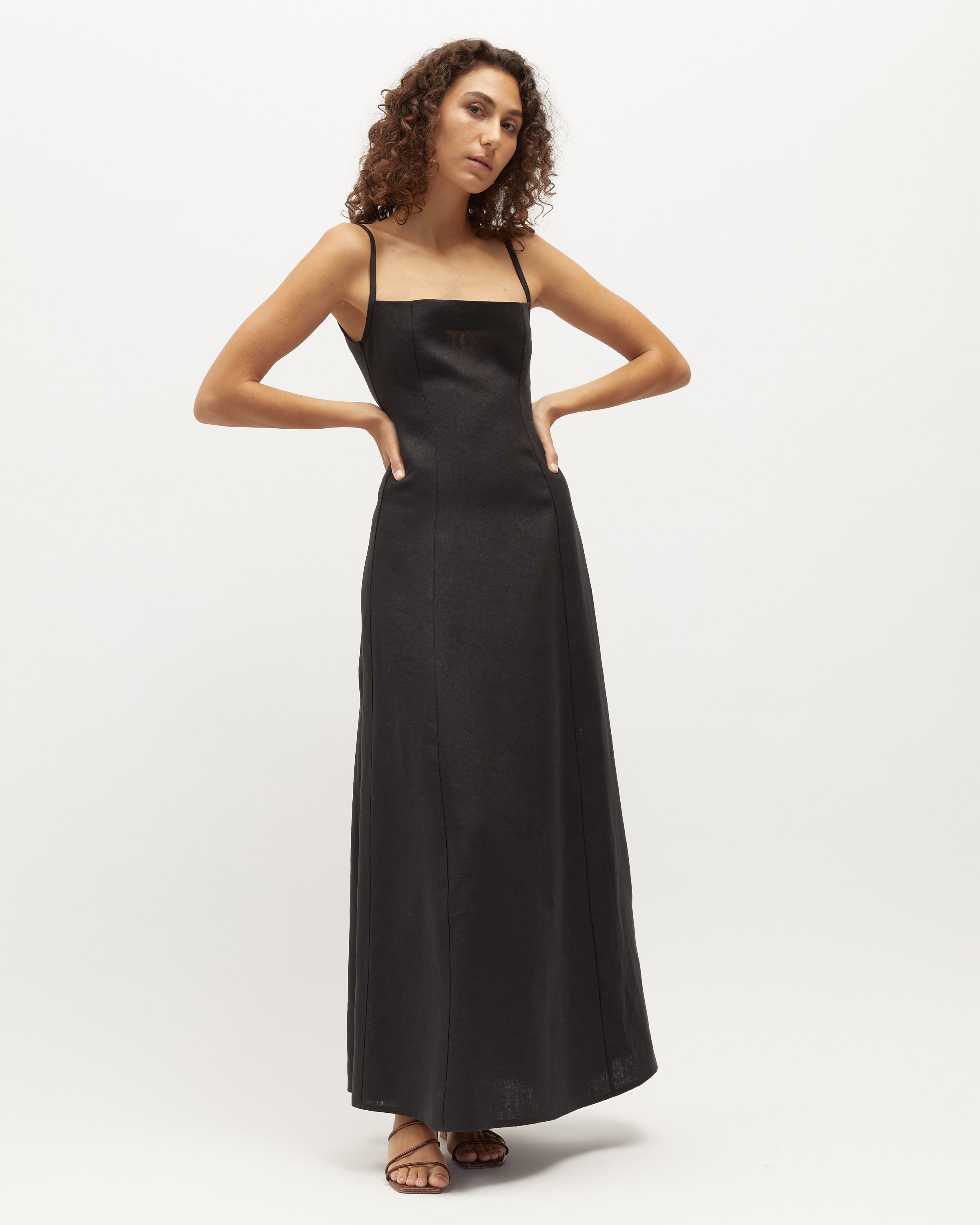 Kashmira Dress | Black Heavy-Weight Linen $360