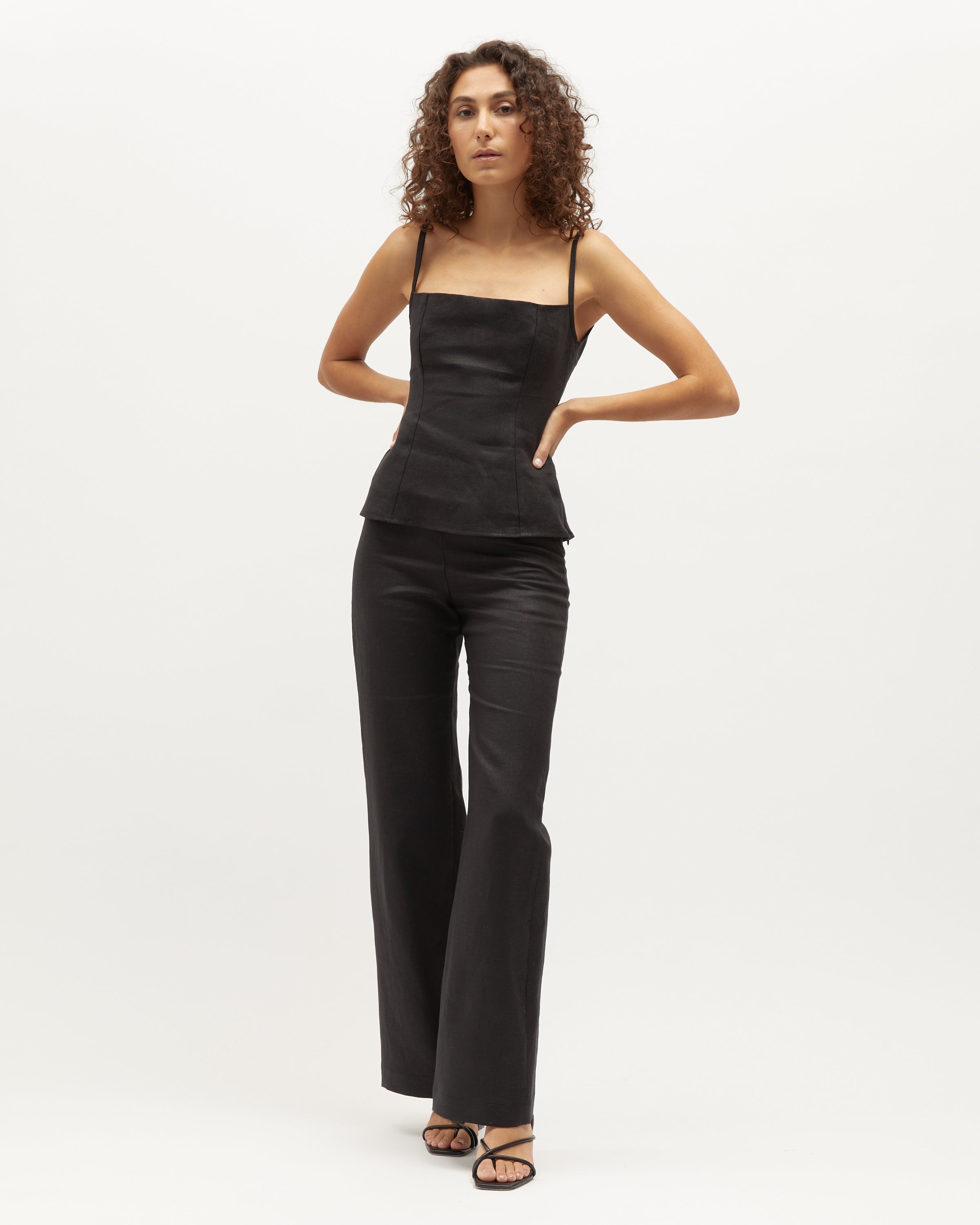 Kashmira Cami | Black Heavy-Weight Linen $219