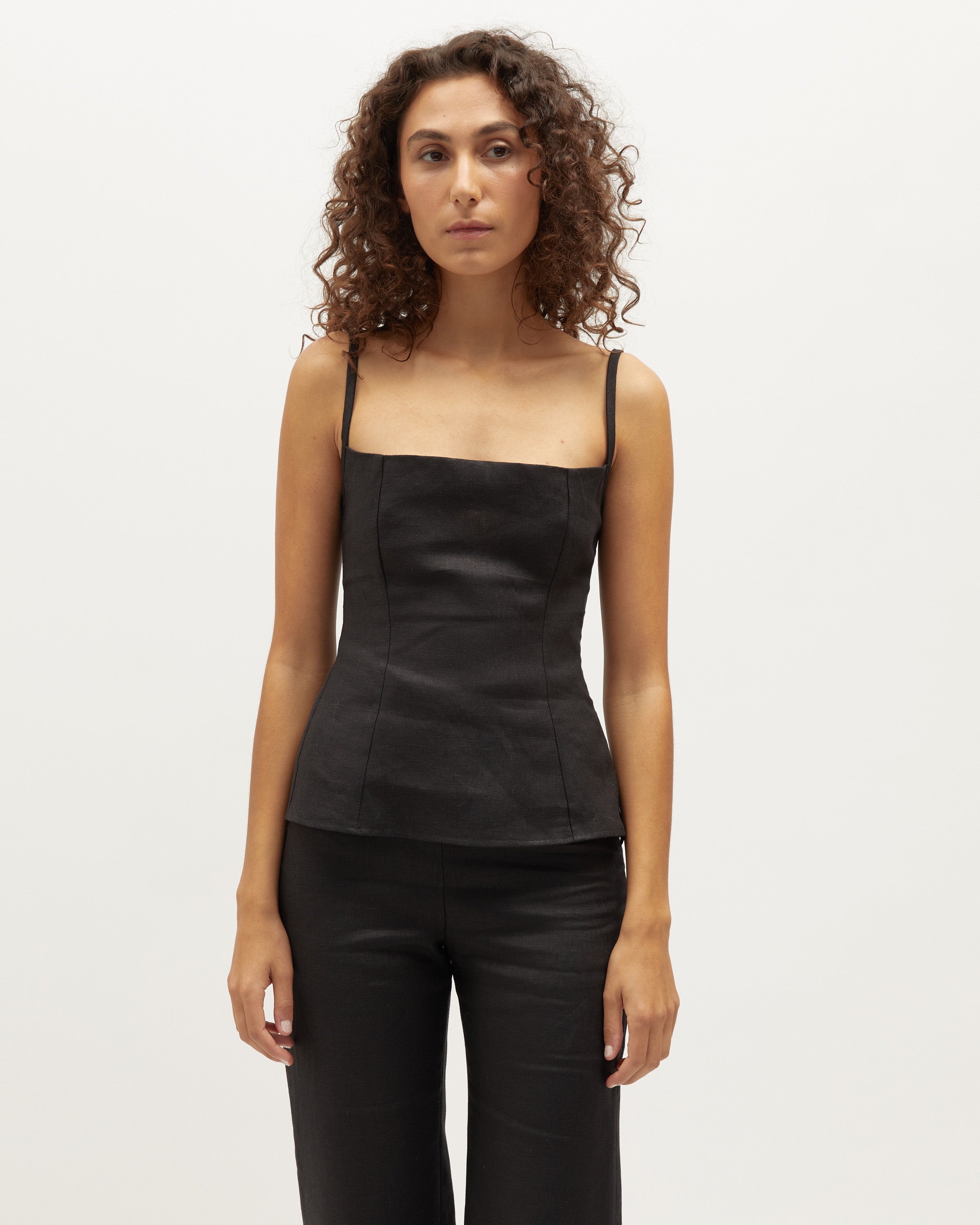 Kashmira Cami | Black Heavy-Weight Linen $219