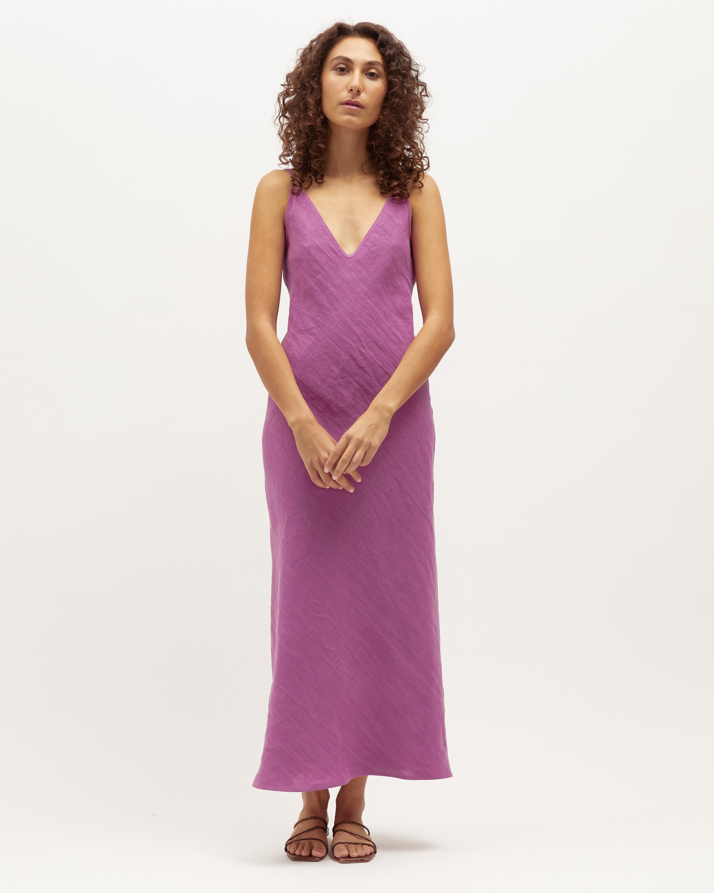 Midi Bias Dress | Berry Washed Linen $289