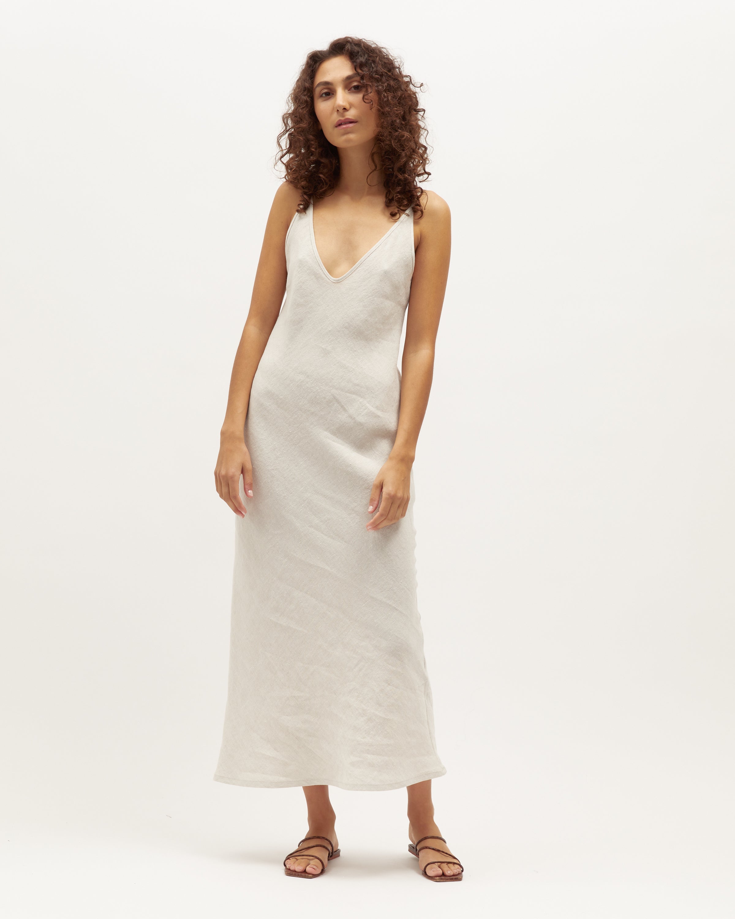 Midi Bias Dress | Sand Washed Linen $289