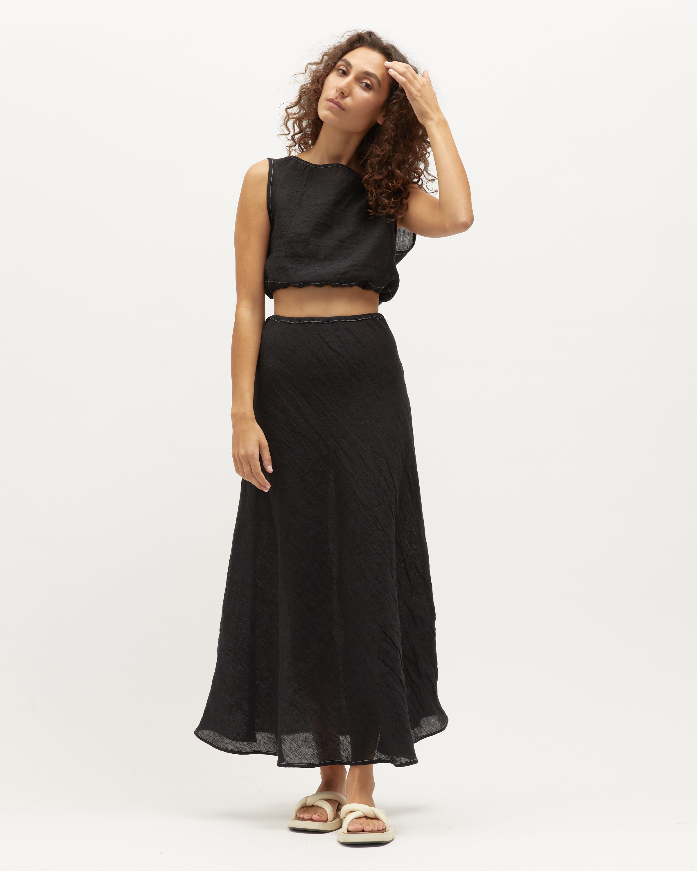 Wray Skirt | Black Contrast Stitch $260