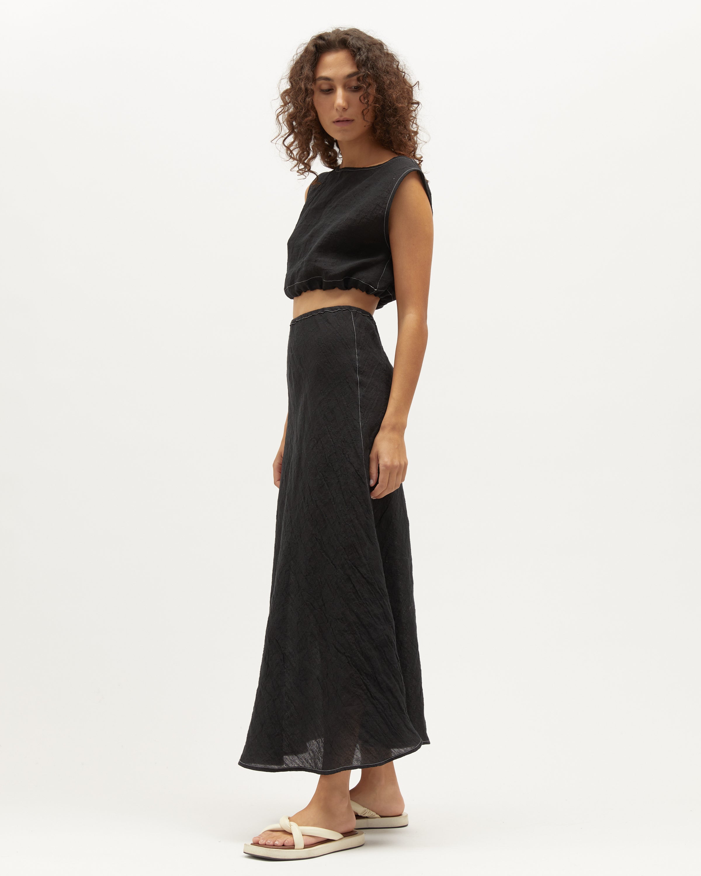 Carly Crop | Black Contrast Stitch $170