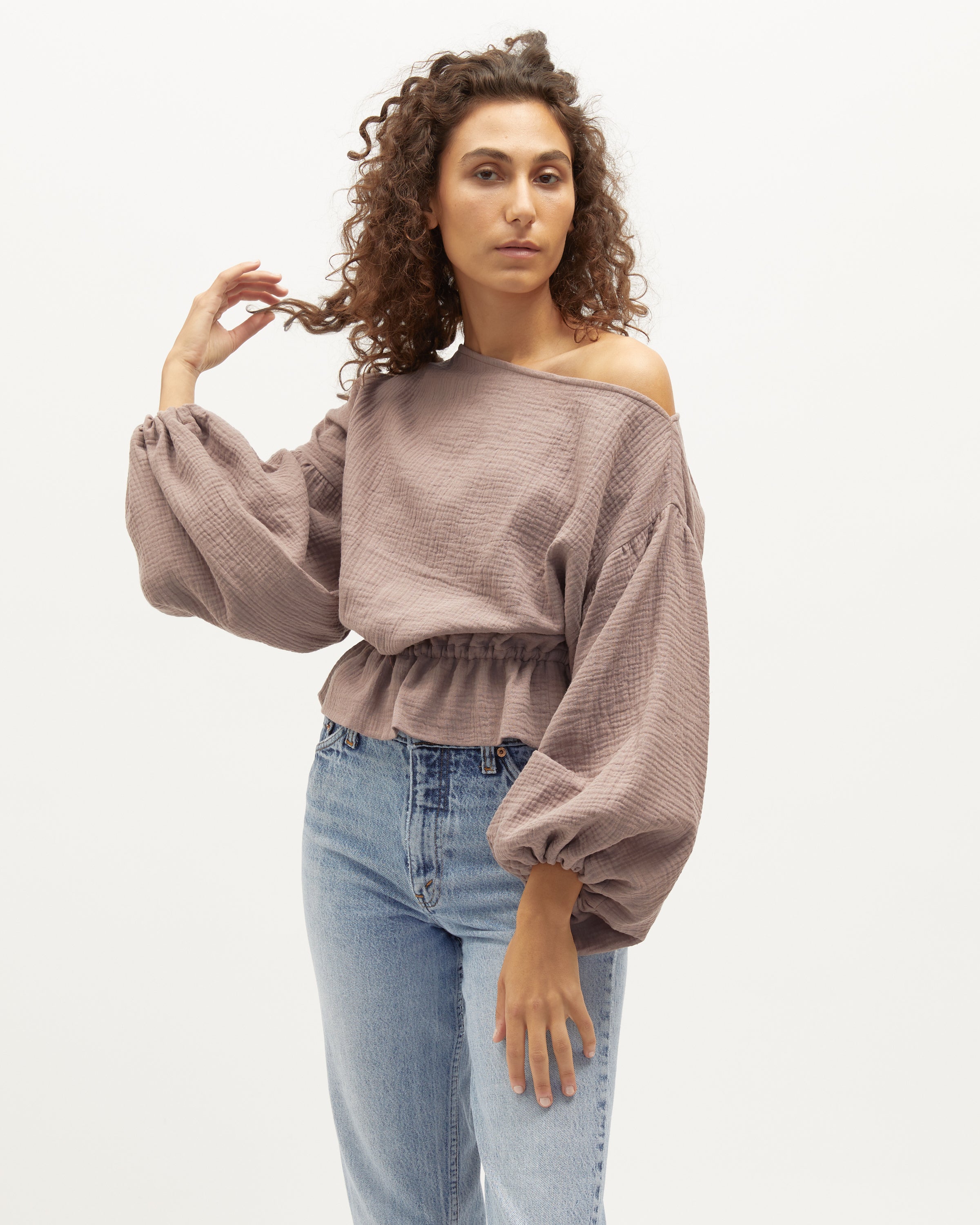 Anna Frill Blouse | Taupe Muslin $199