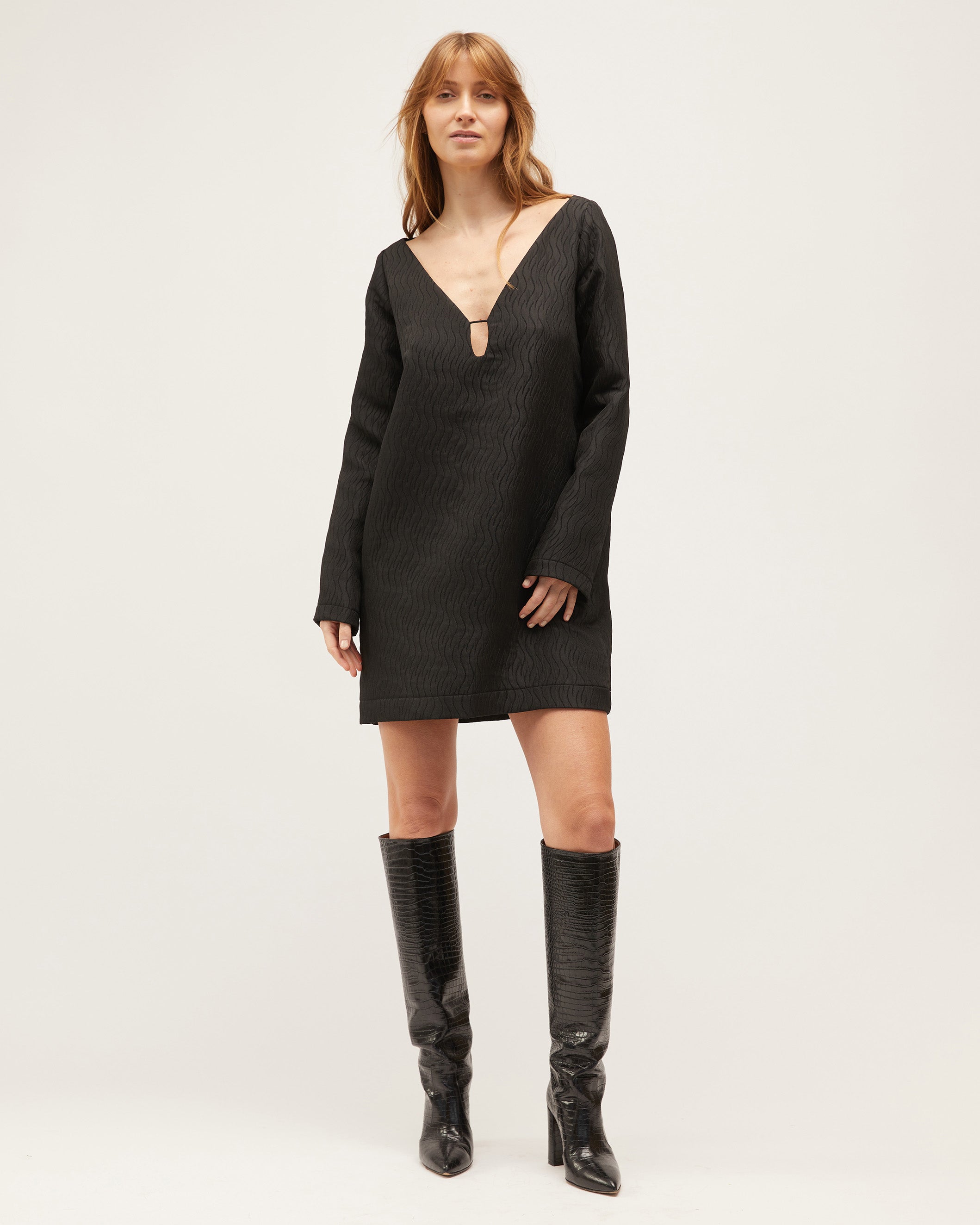 Coco Dress | Black Swirl Jacquard $390