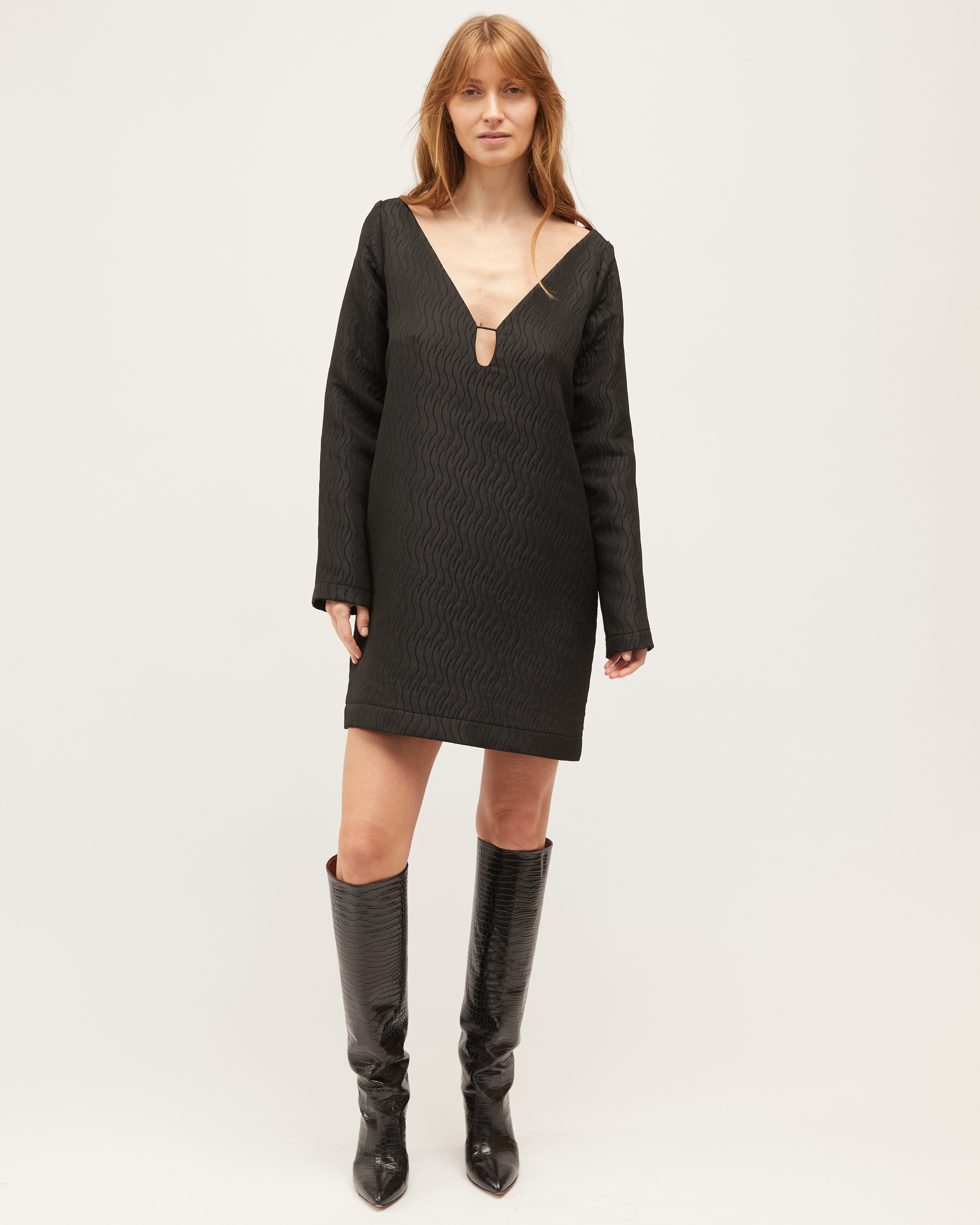 Coco Dress | Black Swirl Jacquard $390