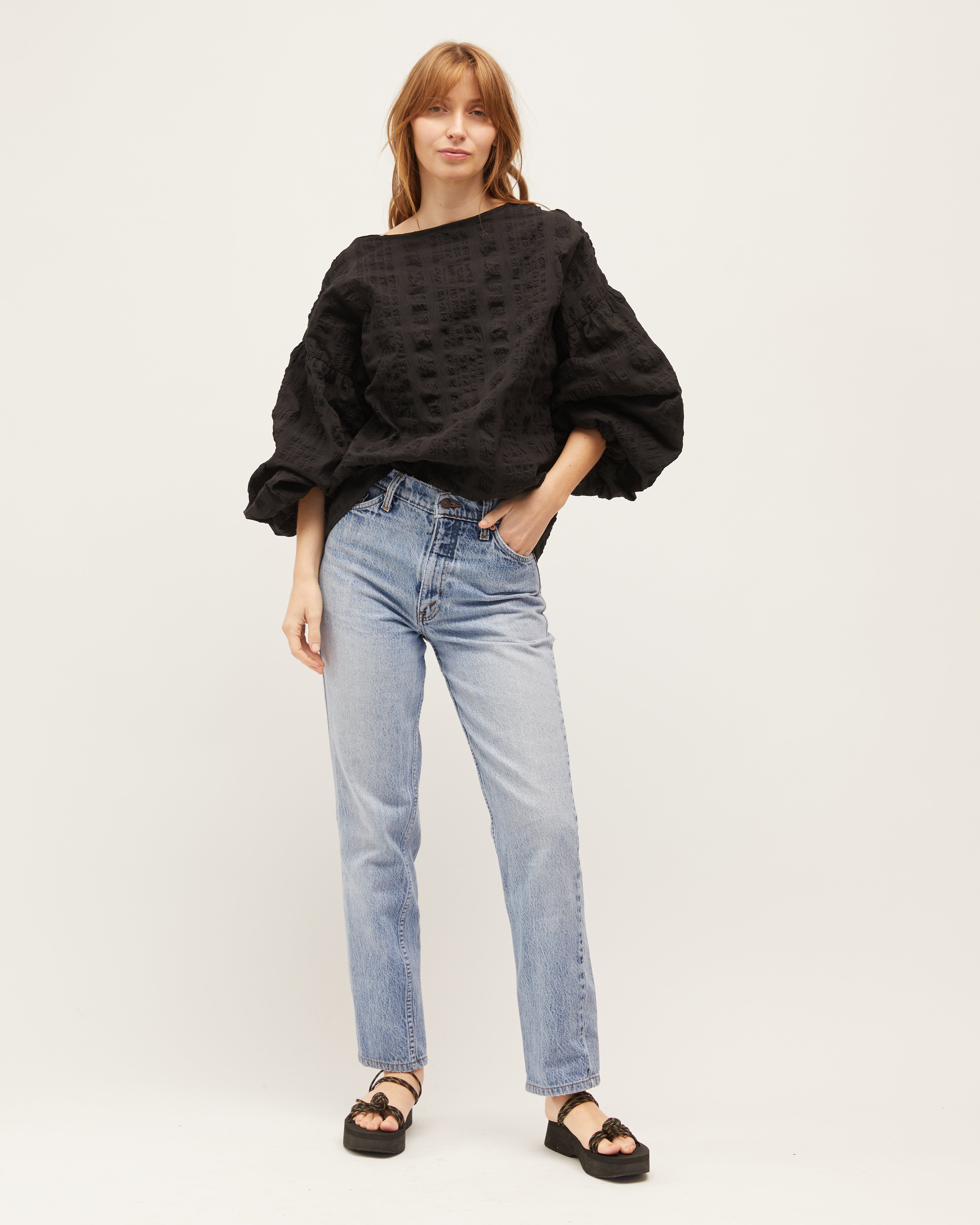 Bella Blouse | Black Raised Plaid $269