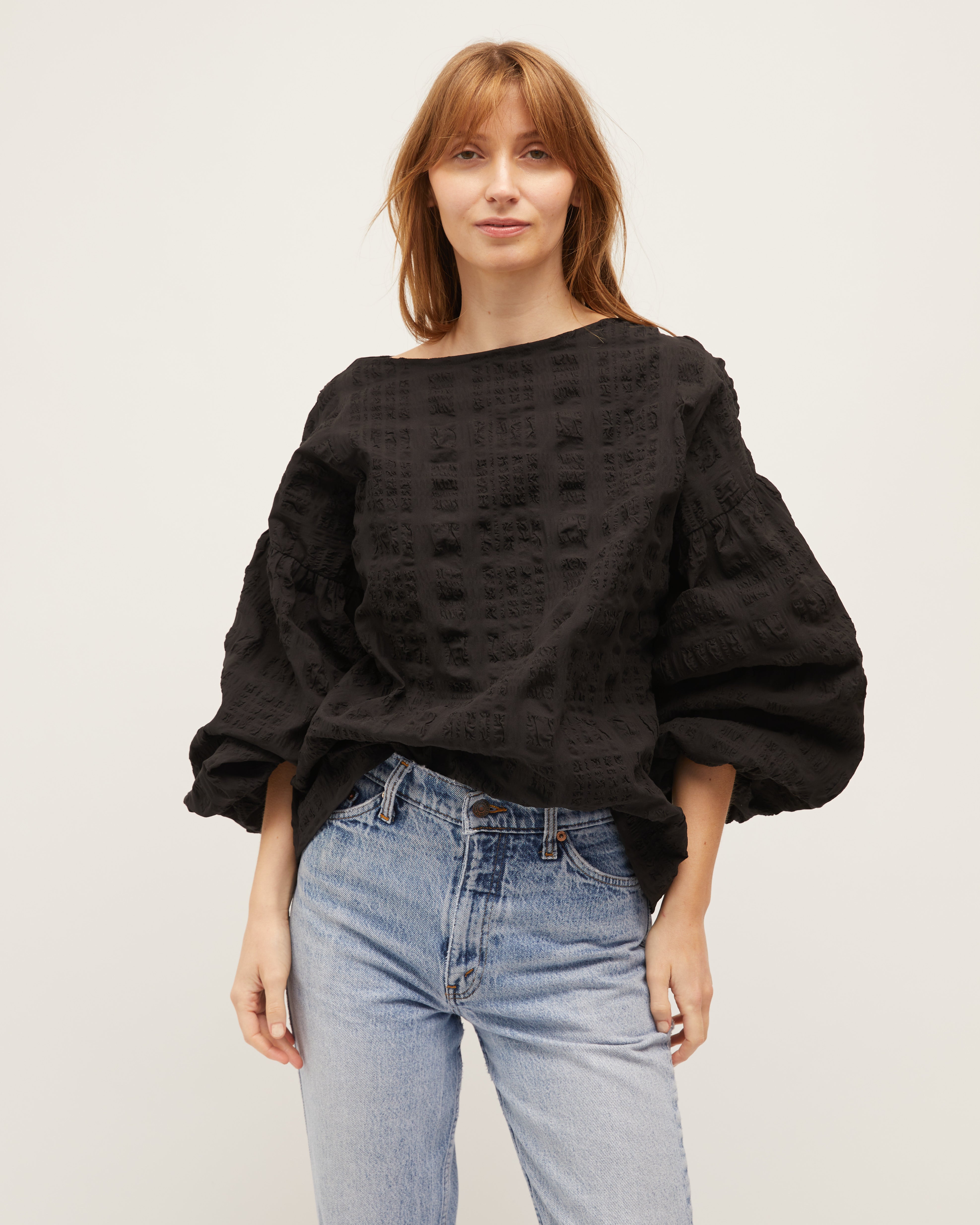 Bella Blouse | Black Raised Plaid $269
