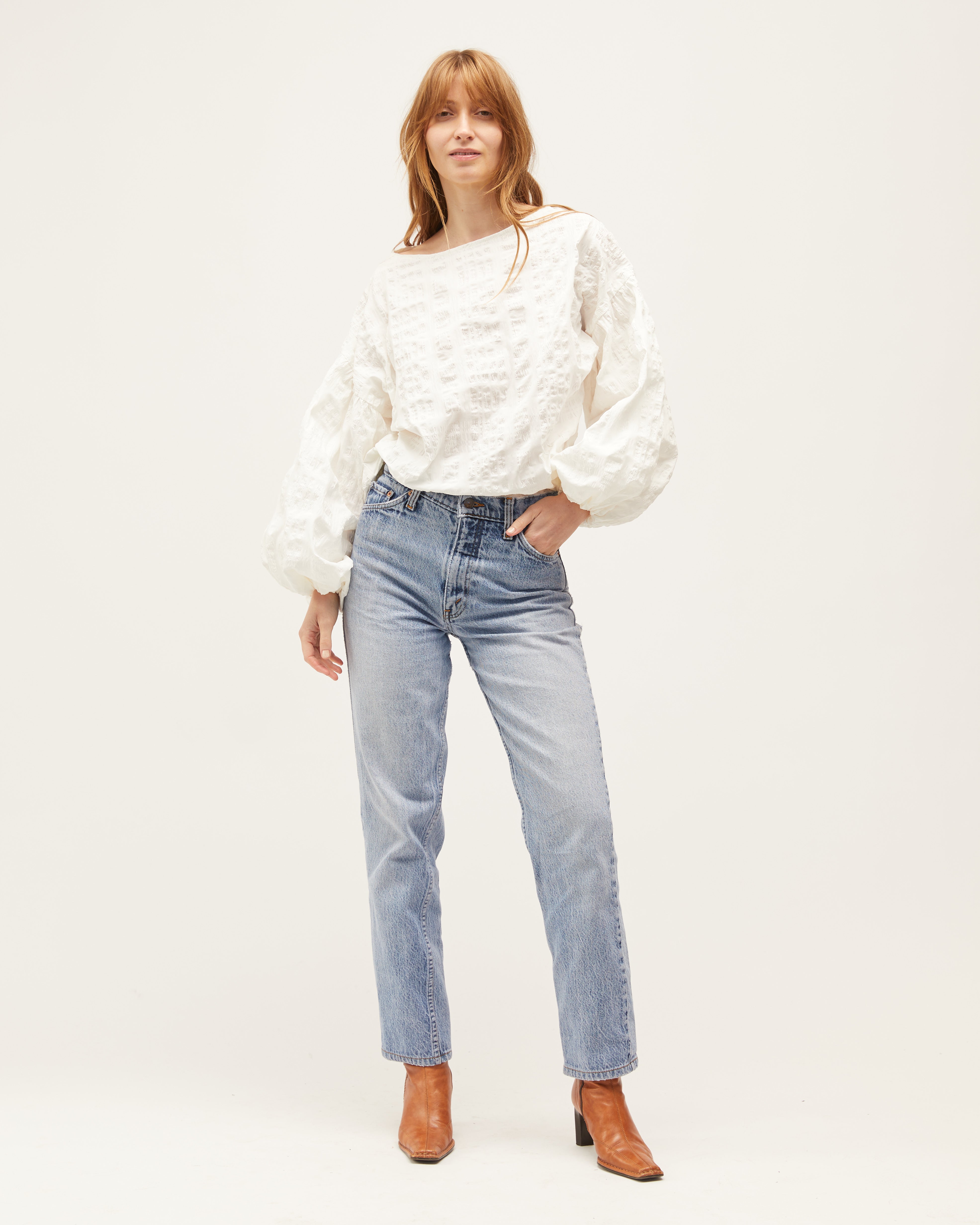 Bella Blouse | Ivory Raised Plaid $269