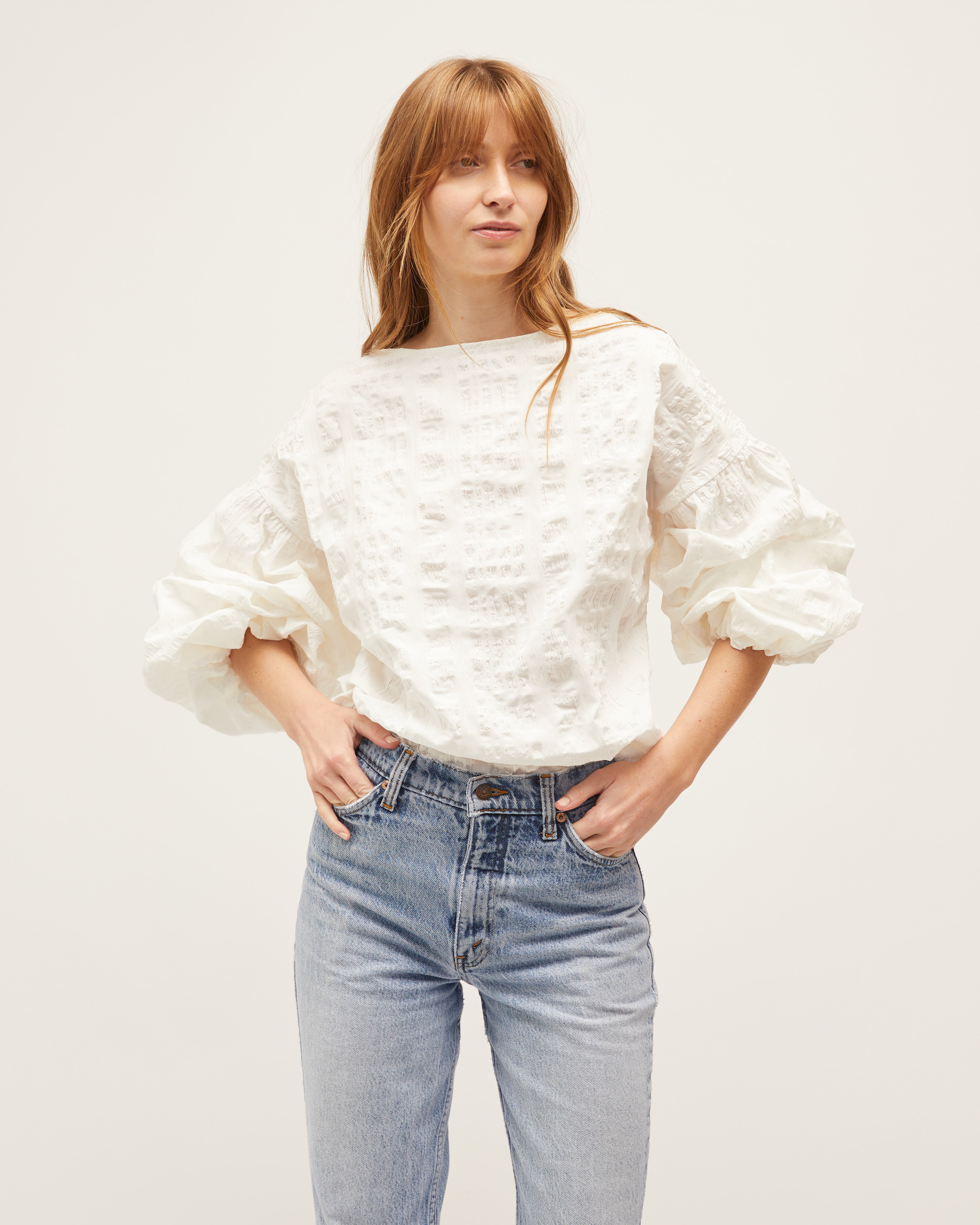Bella Blouse | Ivory Raised Plaid $269