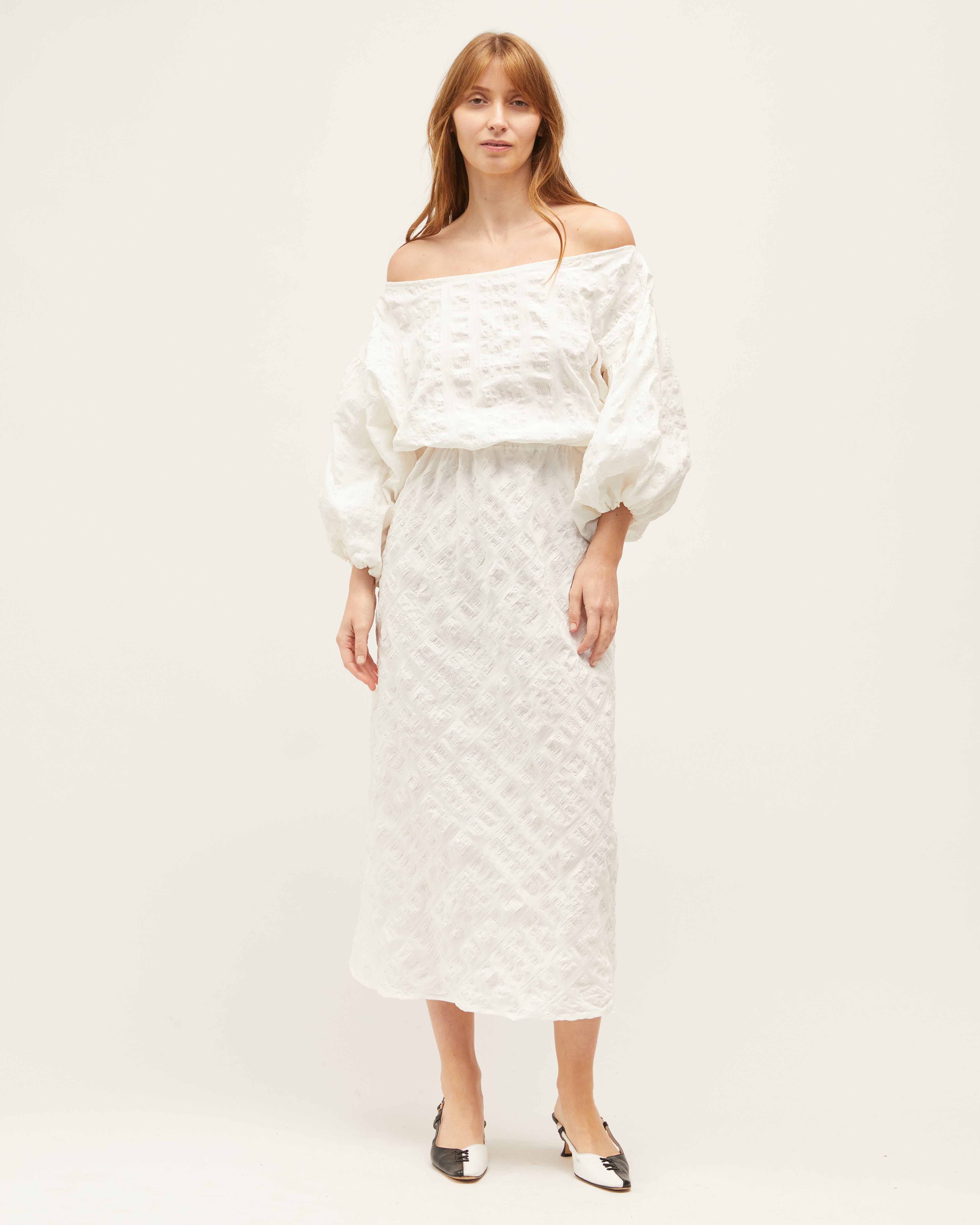 Lara Dress | Ivory Raised Plaid $360