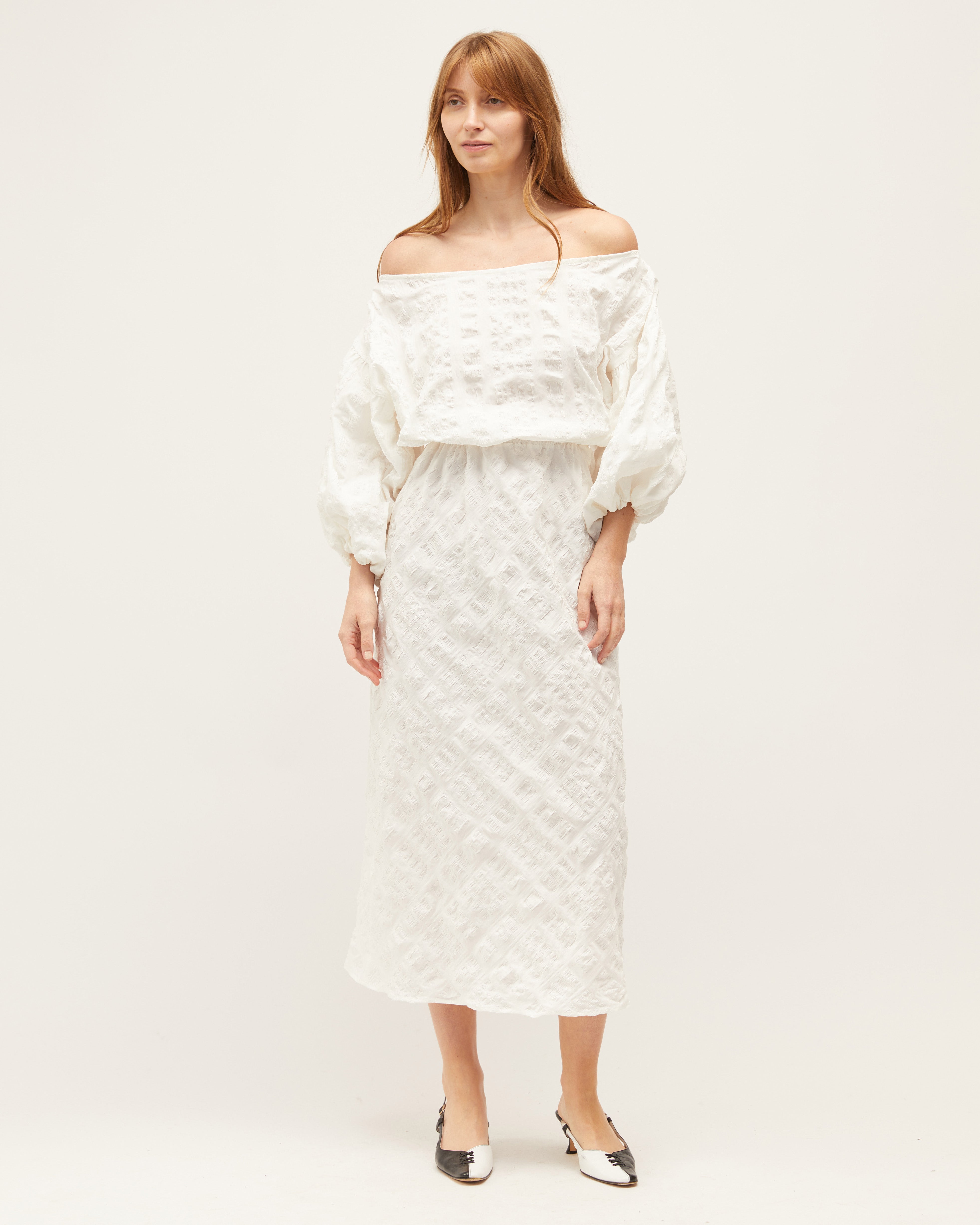 Lara Dress | Ivory Raised Plaid $360