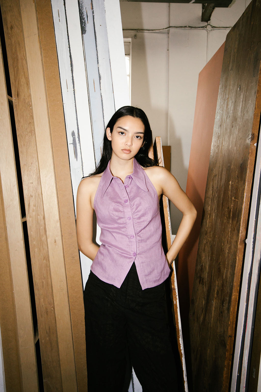 Mame Halter Shirt | Lilac $245