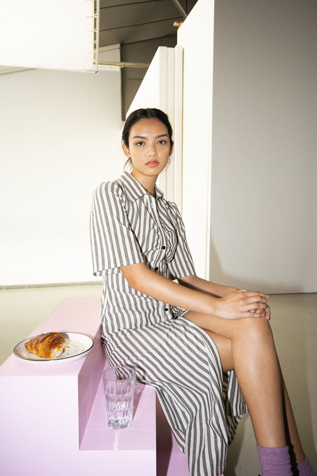 Mari Dress | Charcoal Stripe $395