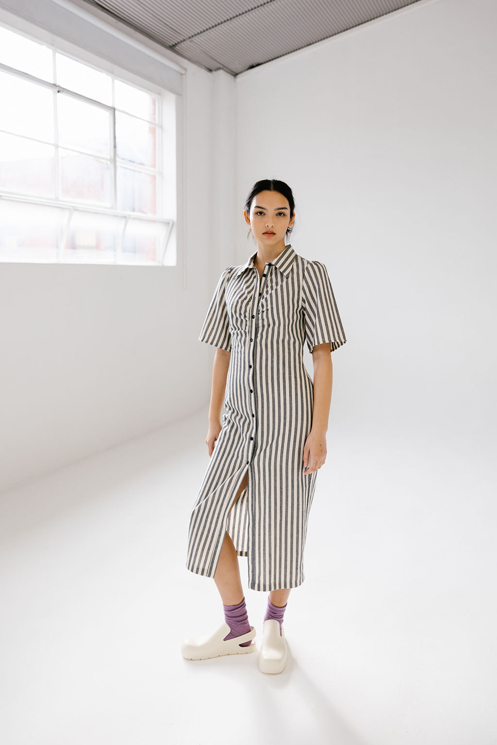 Mari Dress | Charcoal Stripe $395