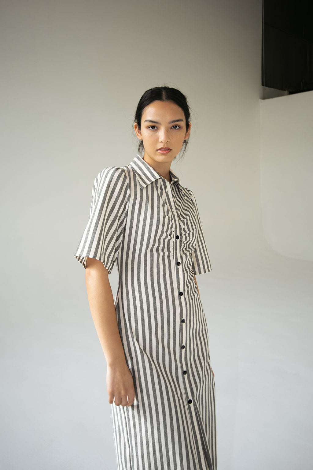 Mari Dress | Charcoal Stripe $395