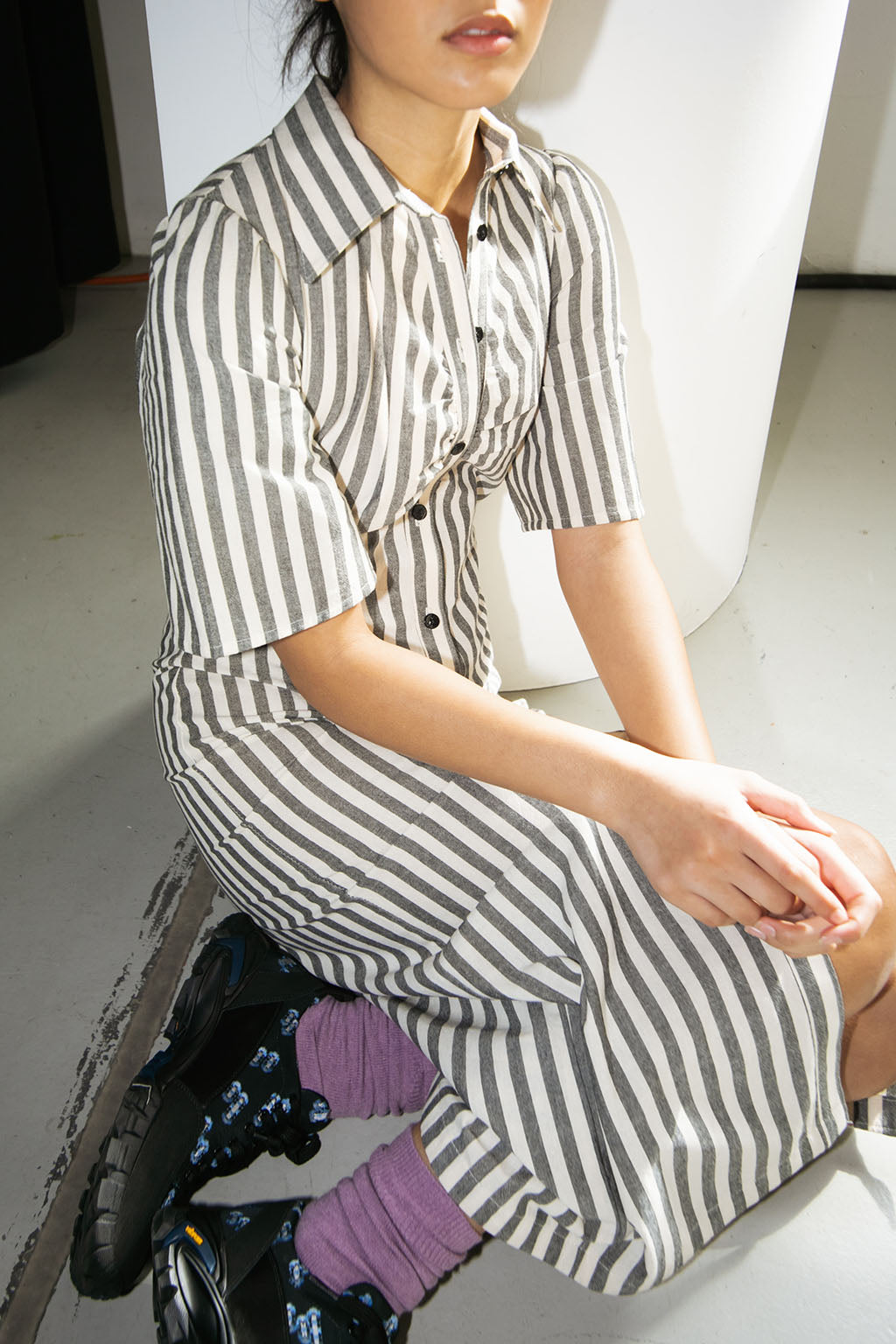 Mari Dress | Charcoal Stripe $395