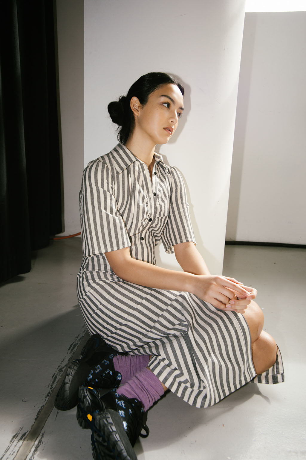 Mari Dress | Charcoal Stripe $395