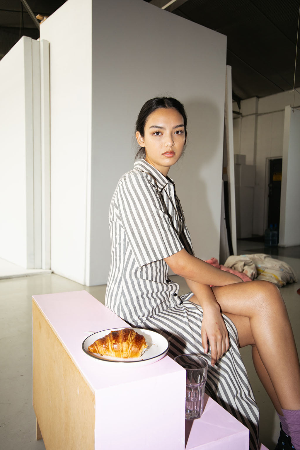 Mari Dress | Charcoal Stripe $395