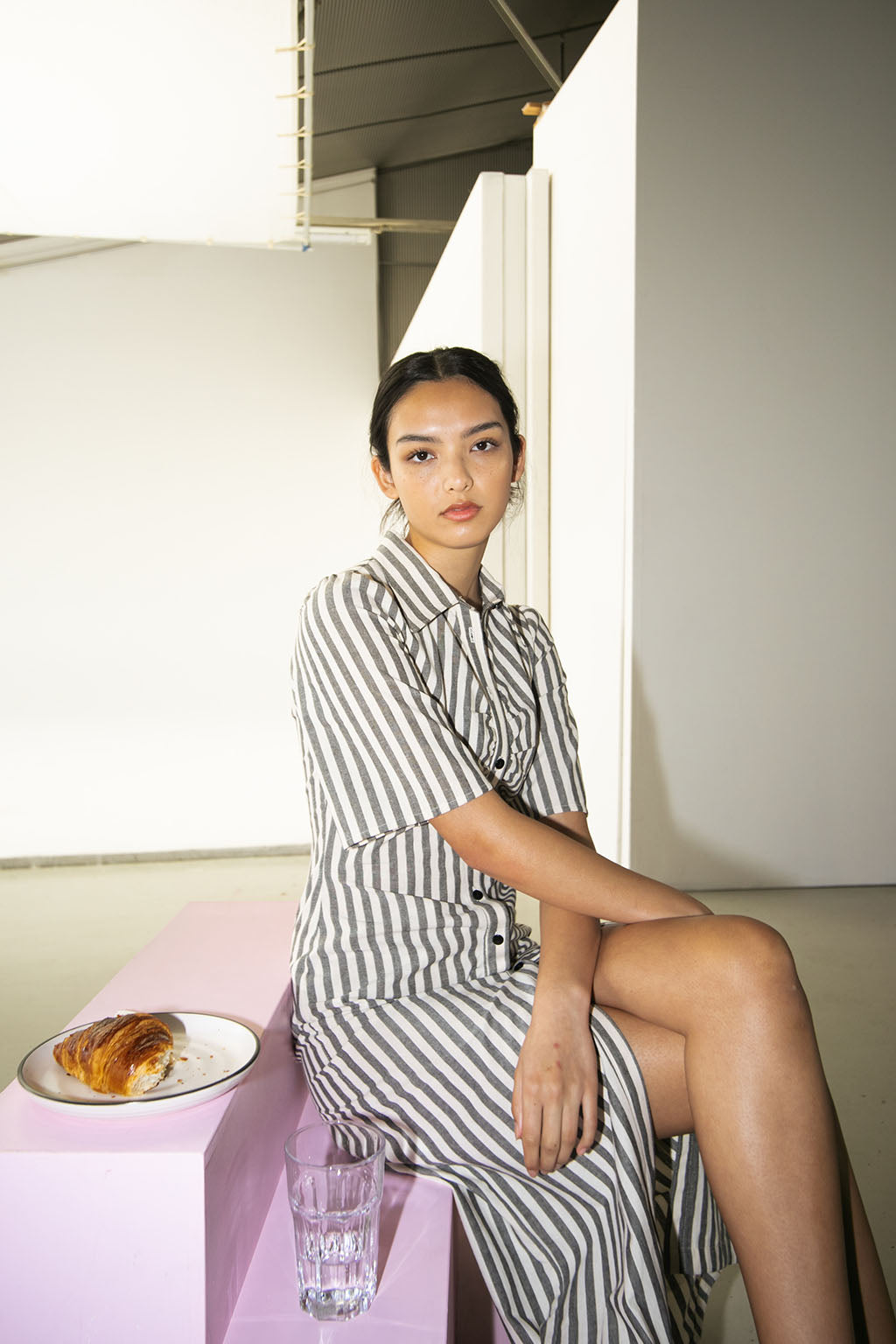 Mari Dress | Charcoal Stripe $395