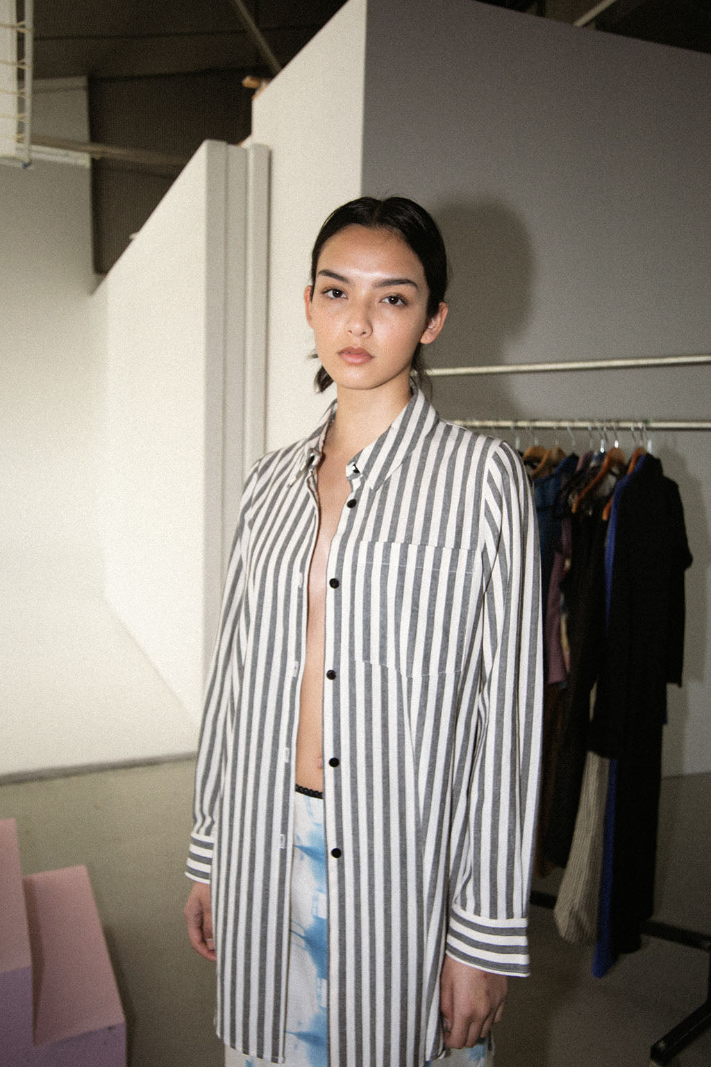 Paola Shirt | Charcoal Stripe $295