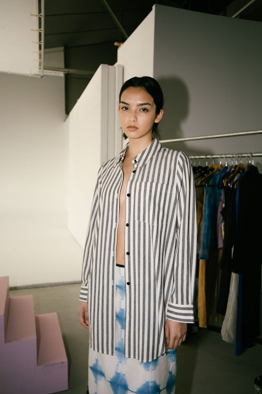 Paola Shirt | Charcoal Stripe $295
