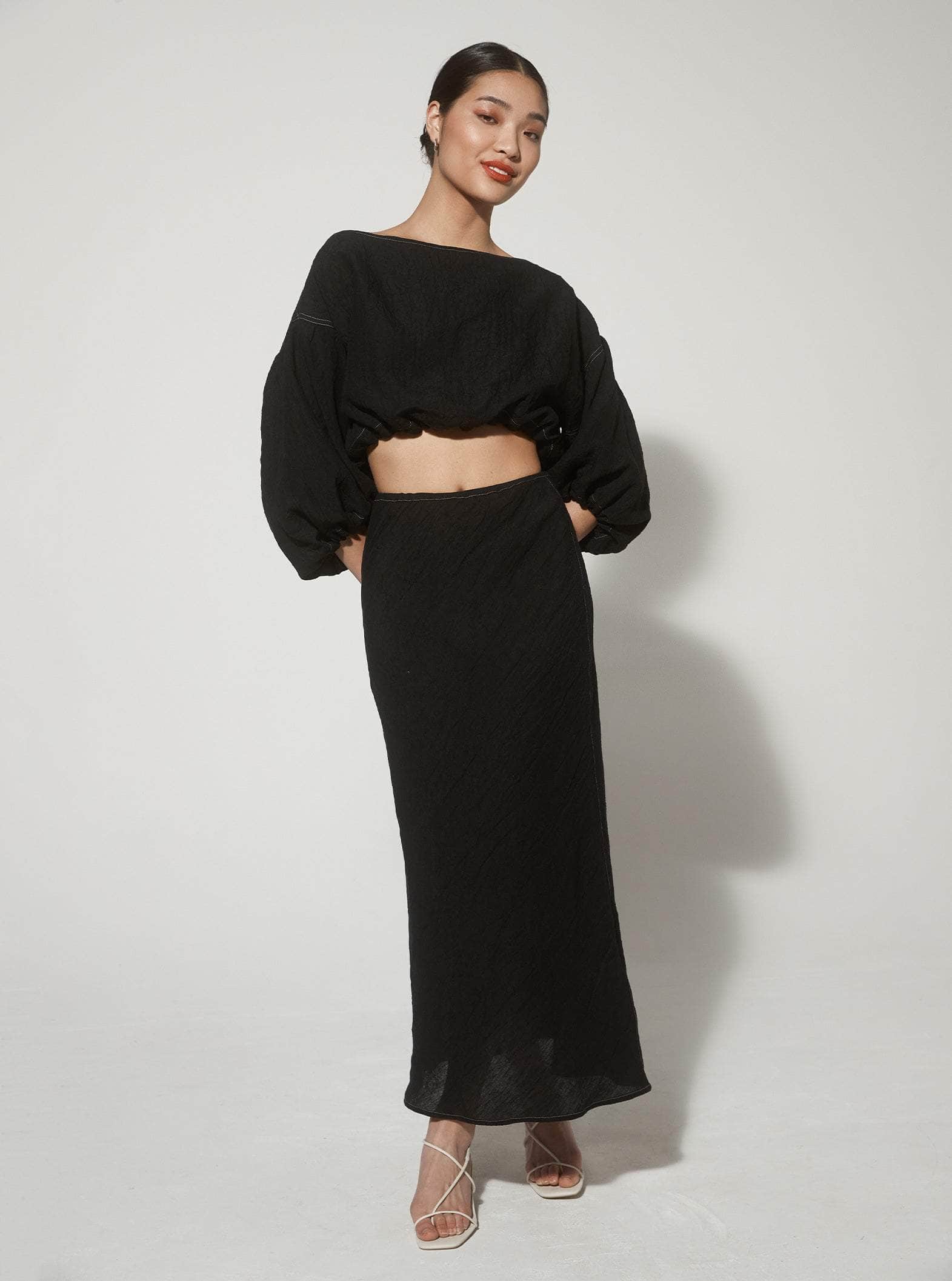 Bias Skirt | Black Linen $235