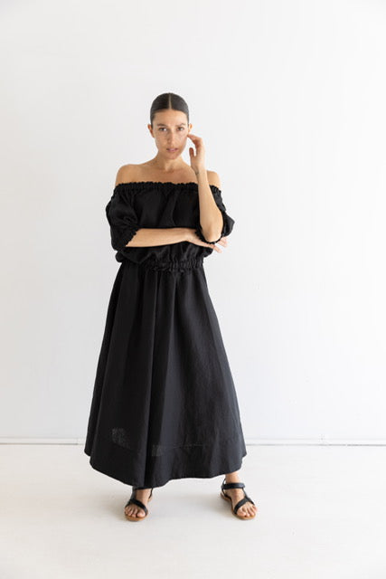 Ruffle Linen Maxi Skirt | Noir $260