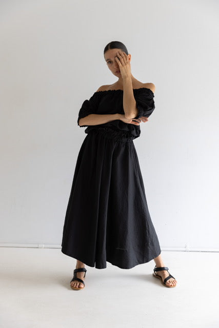 Ruffle Linen Maxi Skirt | Noir $260