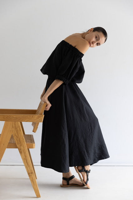 Ruffle Linen Maxi Skirt | Noir $260