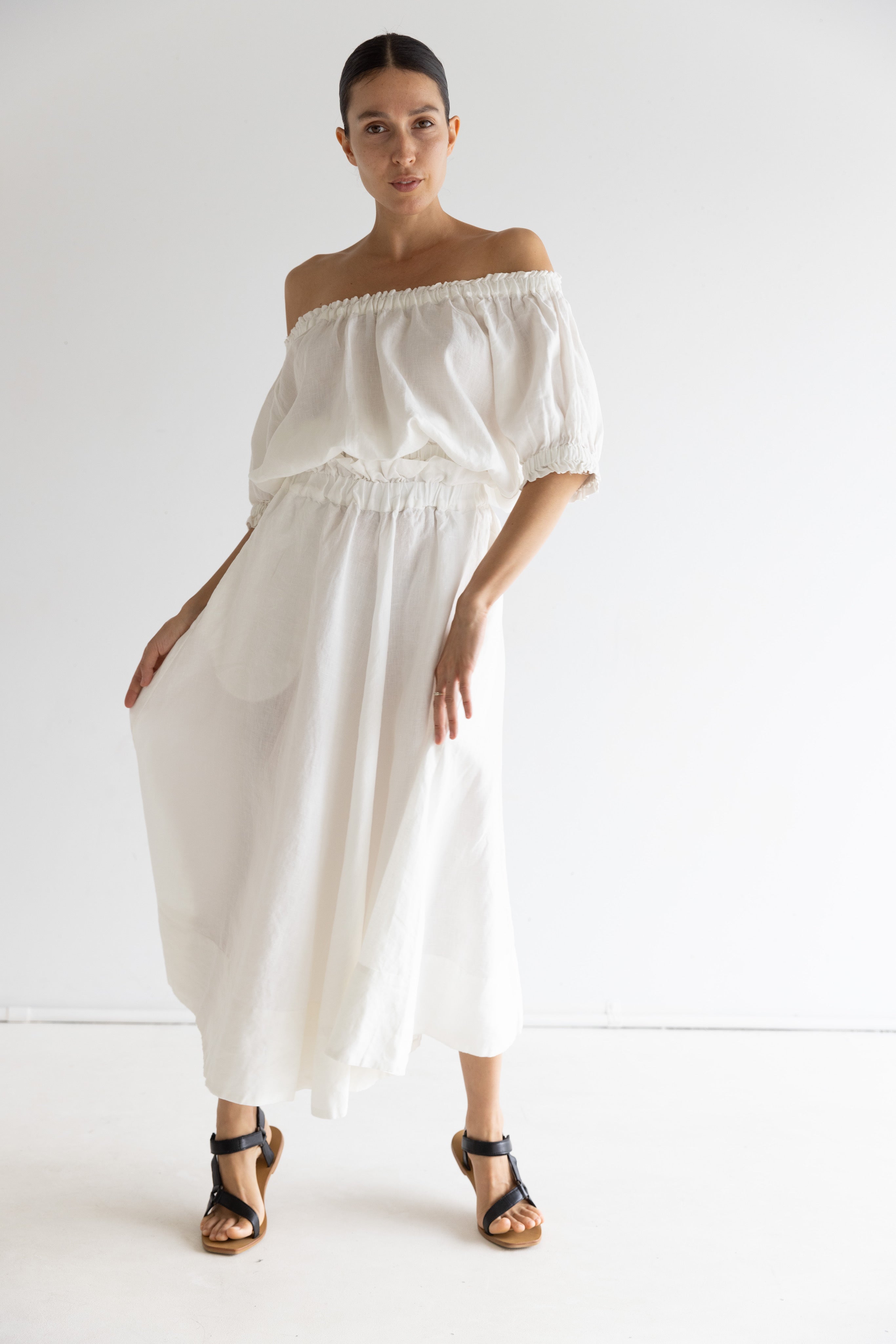 Ruffle Linen Top | Sundae White $215