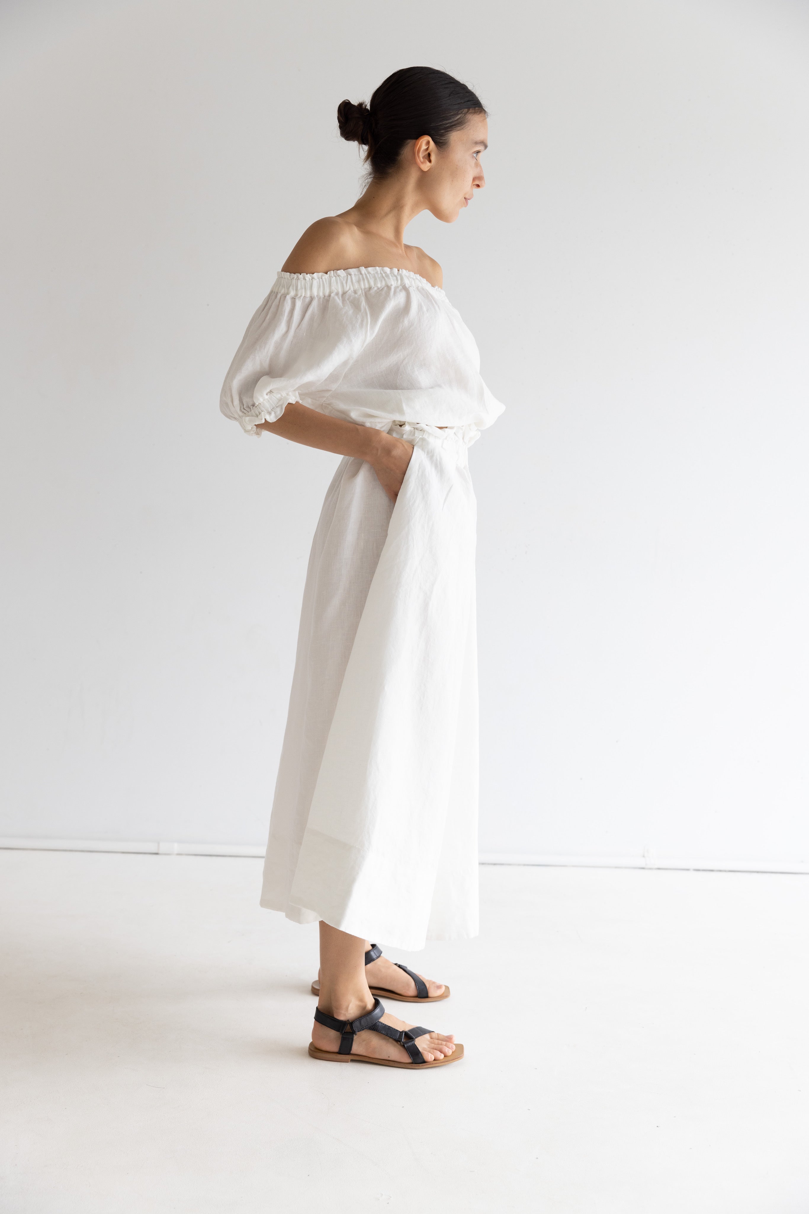 Ruffle Linen Top | Sundae White $215