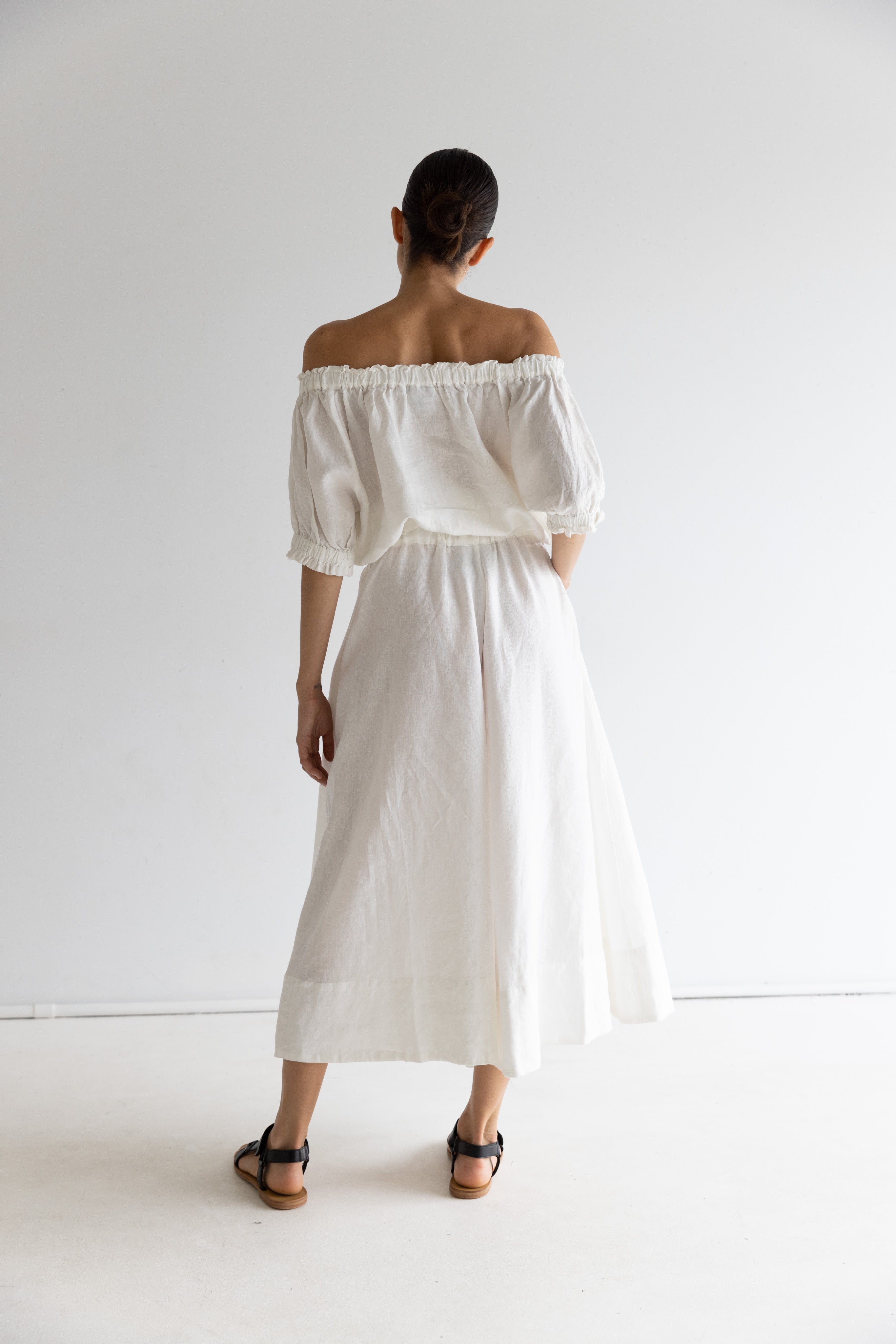 Ruffle Linen Maxi Skirt | Sundae White $260